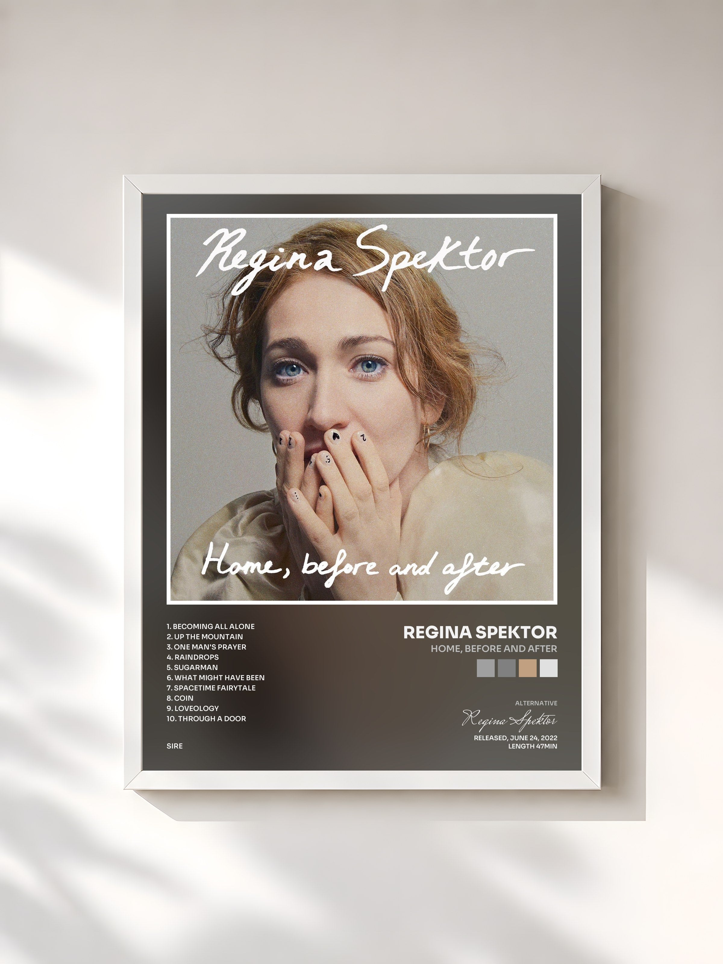 #blanc Tableau de l'album Home, before and after de Regina Spektor, cadre blanc, imprimé et encadré en France