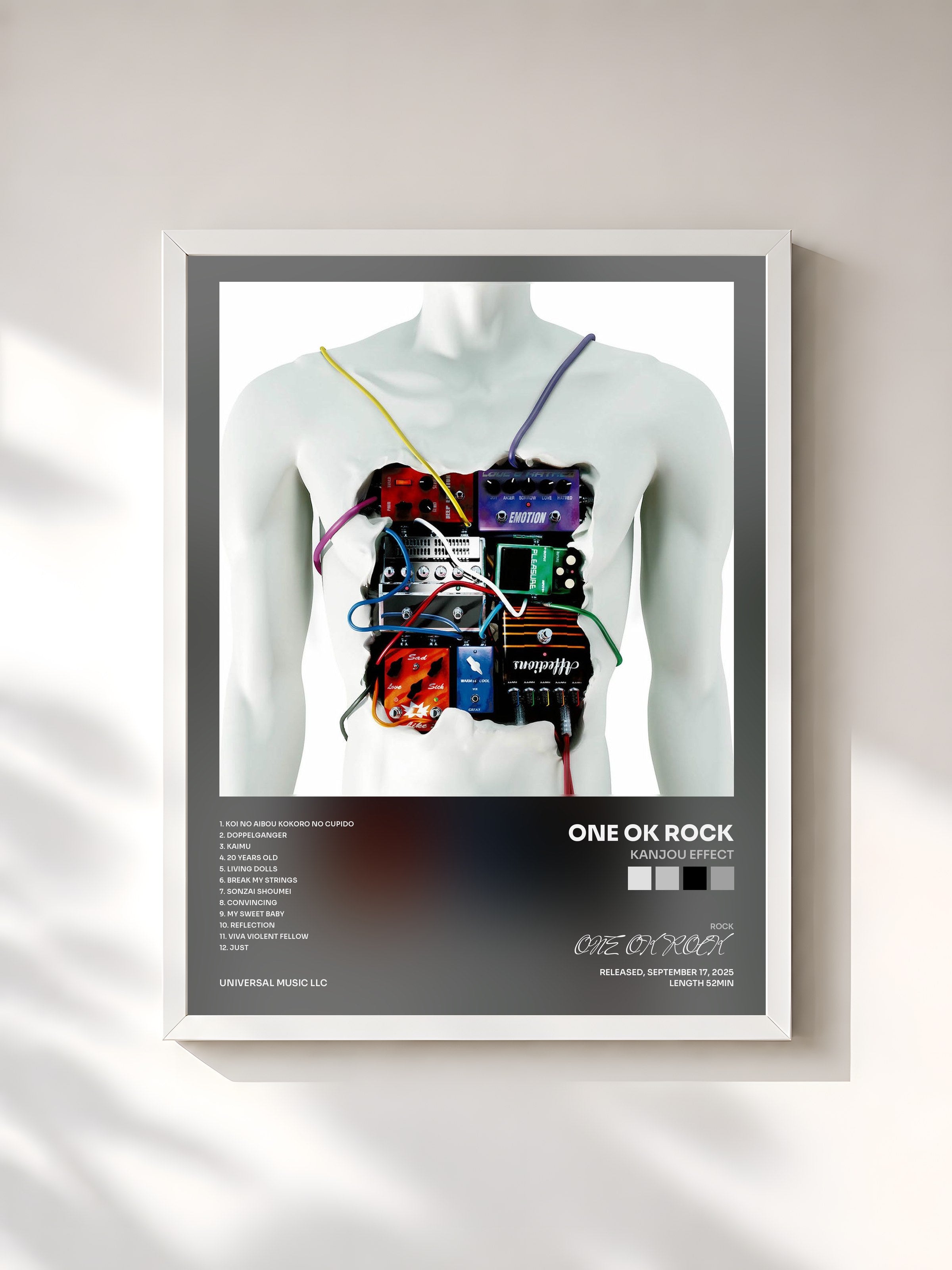 #blanc Tableau de l'album Kanjou Effect de ONE OK ROCK, cadre blanc, imprimé et encadré en France