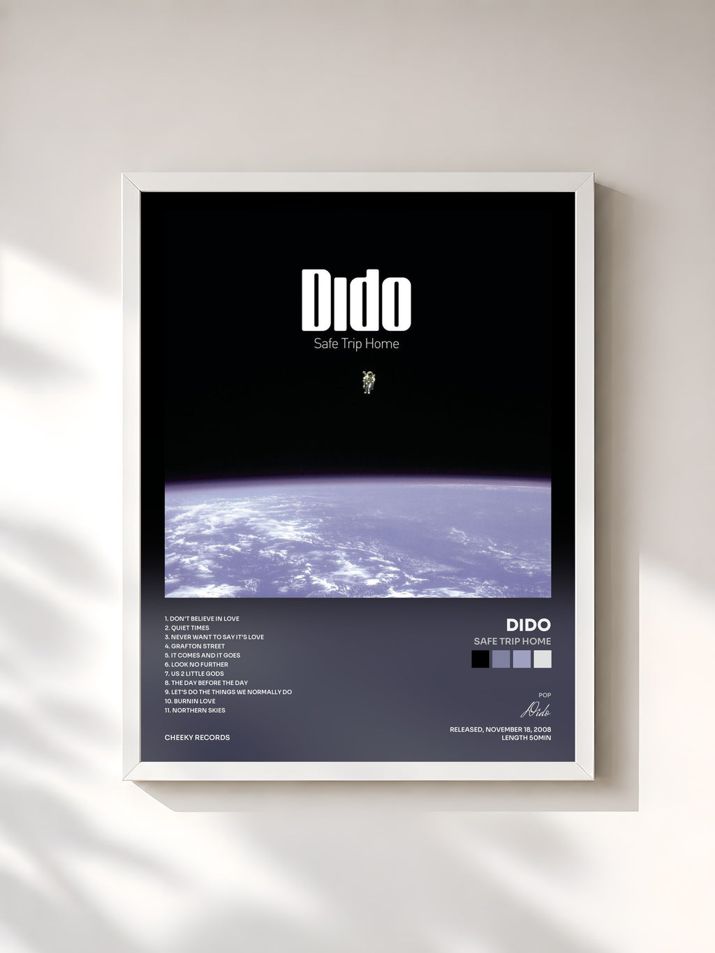 #blanc Tableau de l'album Safe Trip Home de Dido, cadre blanc, imprimé et encadré en France