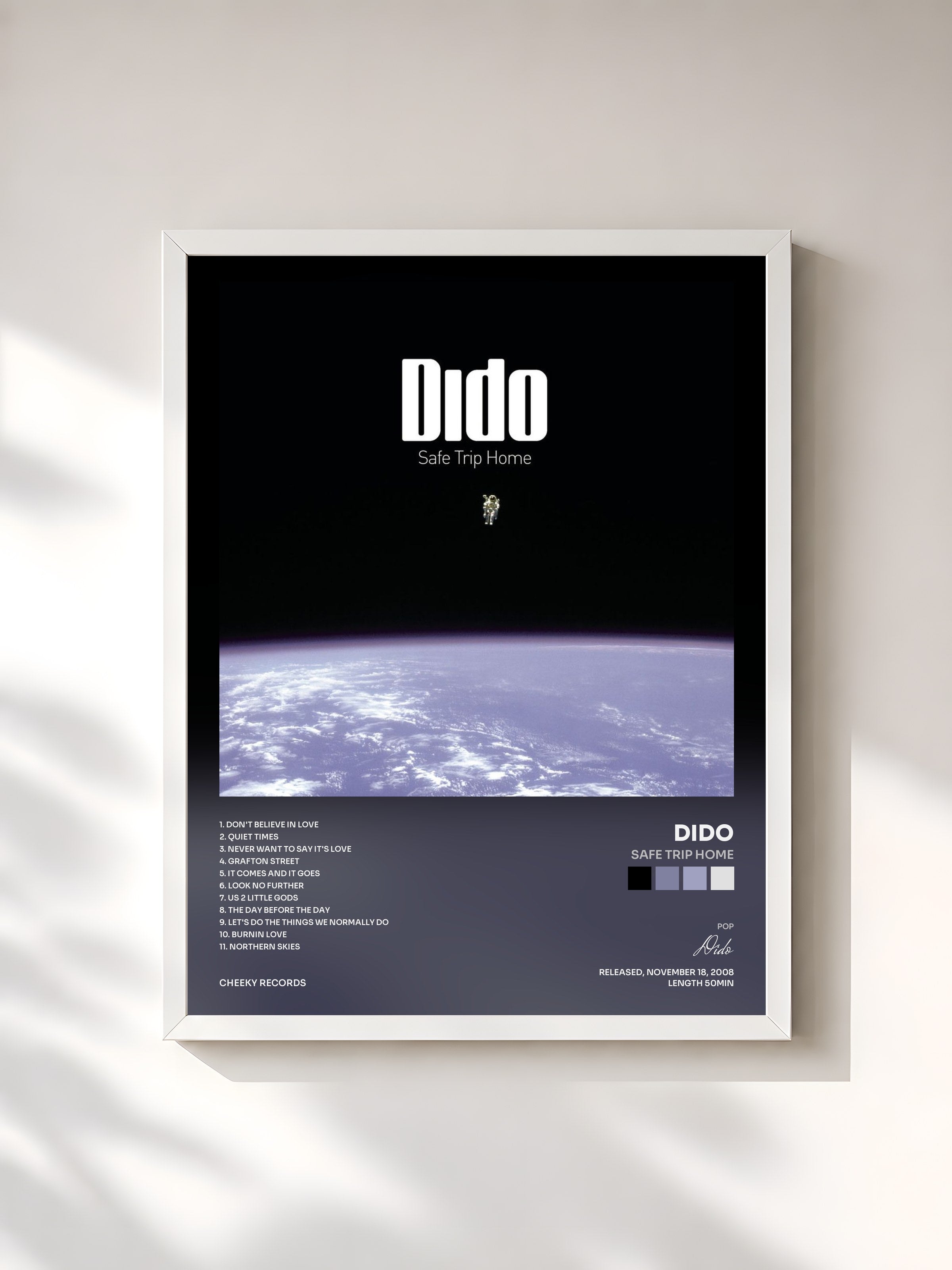 #blanc Tableau de l'album Safe Trip Home de Dido, cadre blanc, imprimé et encadré en France