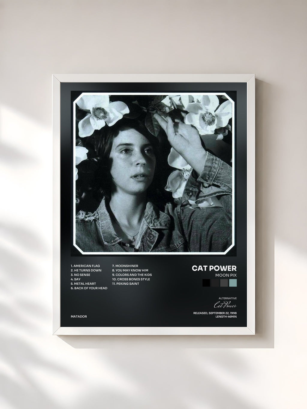 #blanc Tableau de l'album Moon Pix de Cat Power, cadre blanc, imprimé et encadré en France