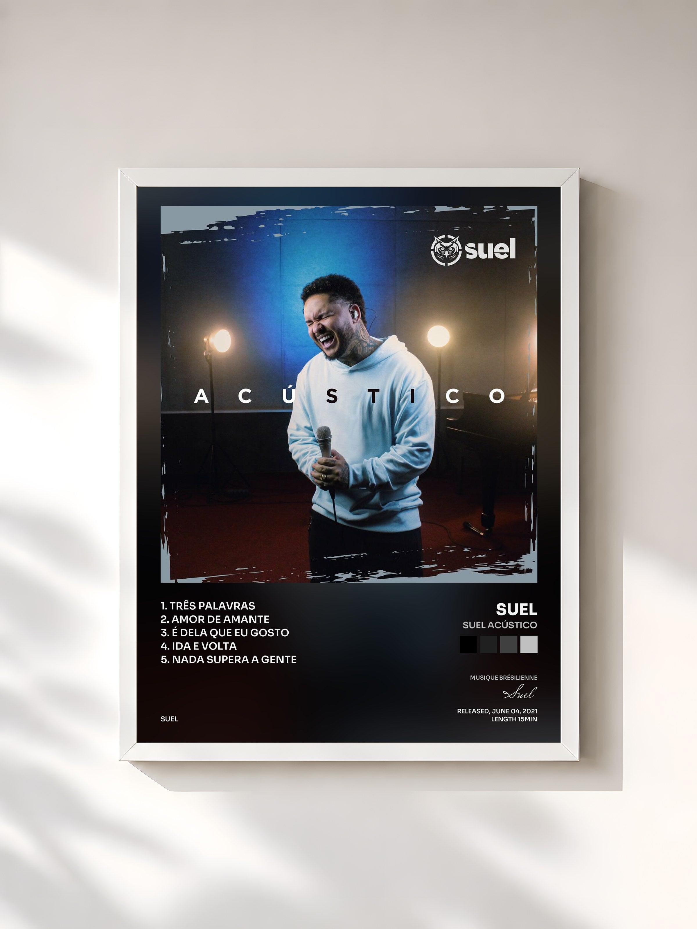 #blanc Tableau de l'album Suel Acústico de Suel, cadre blanc, imprimé et encadré en France