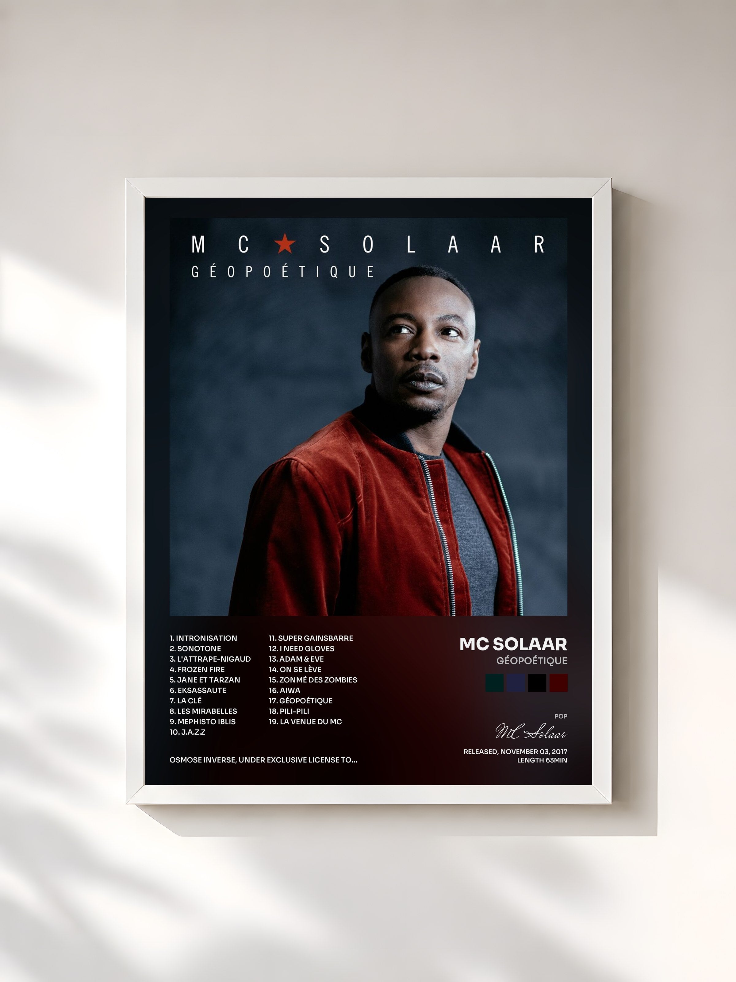 #blanc Tableau de l'album Géopoétique de MC Solaar, cadre blanc, imprimé et encadré en France