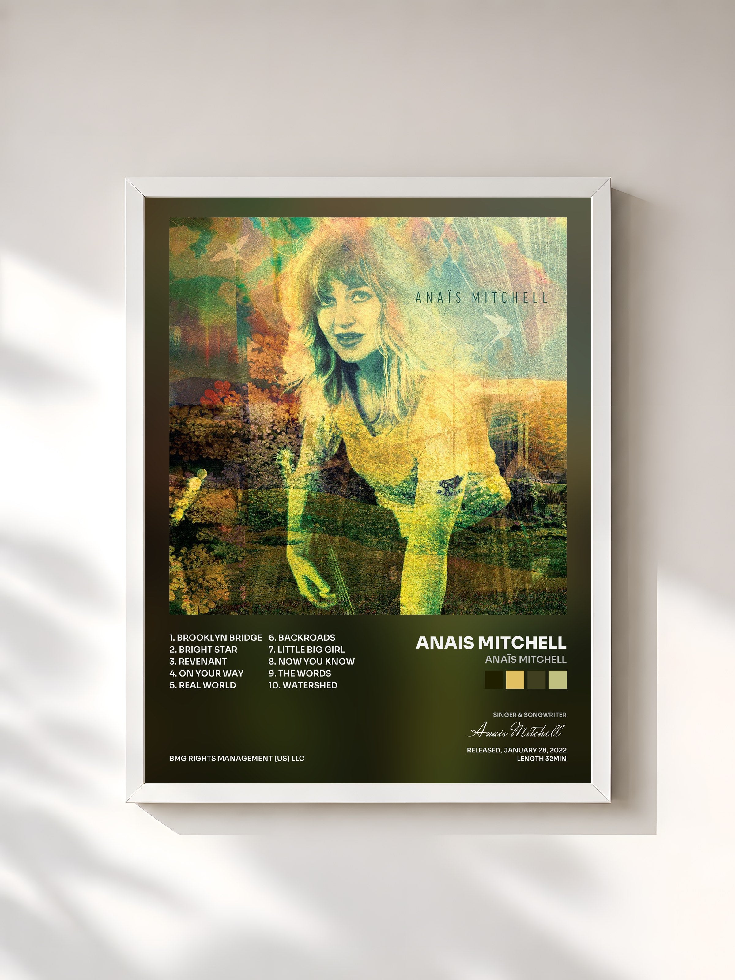 #blanc Tableau de l'album Anaïs Mitchell de Anais Mitchell, cadre blanc, imprimé et encadré en France