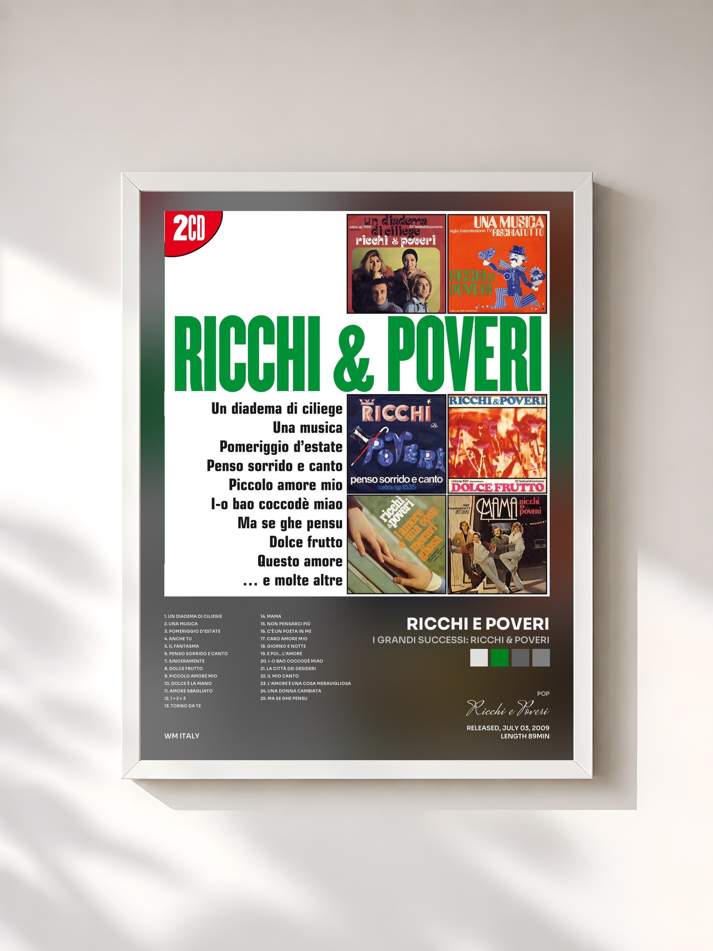 #blanc Tableau de l'album I Grandi Successi: Ricchi & Poveri de Ricchi e Poveri, cadre blanc, imprimé et encadré en France