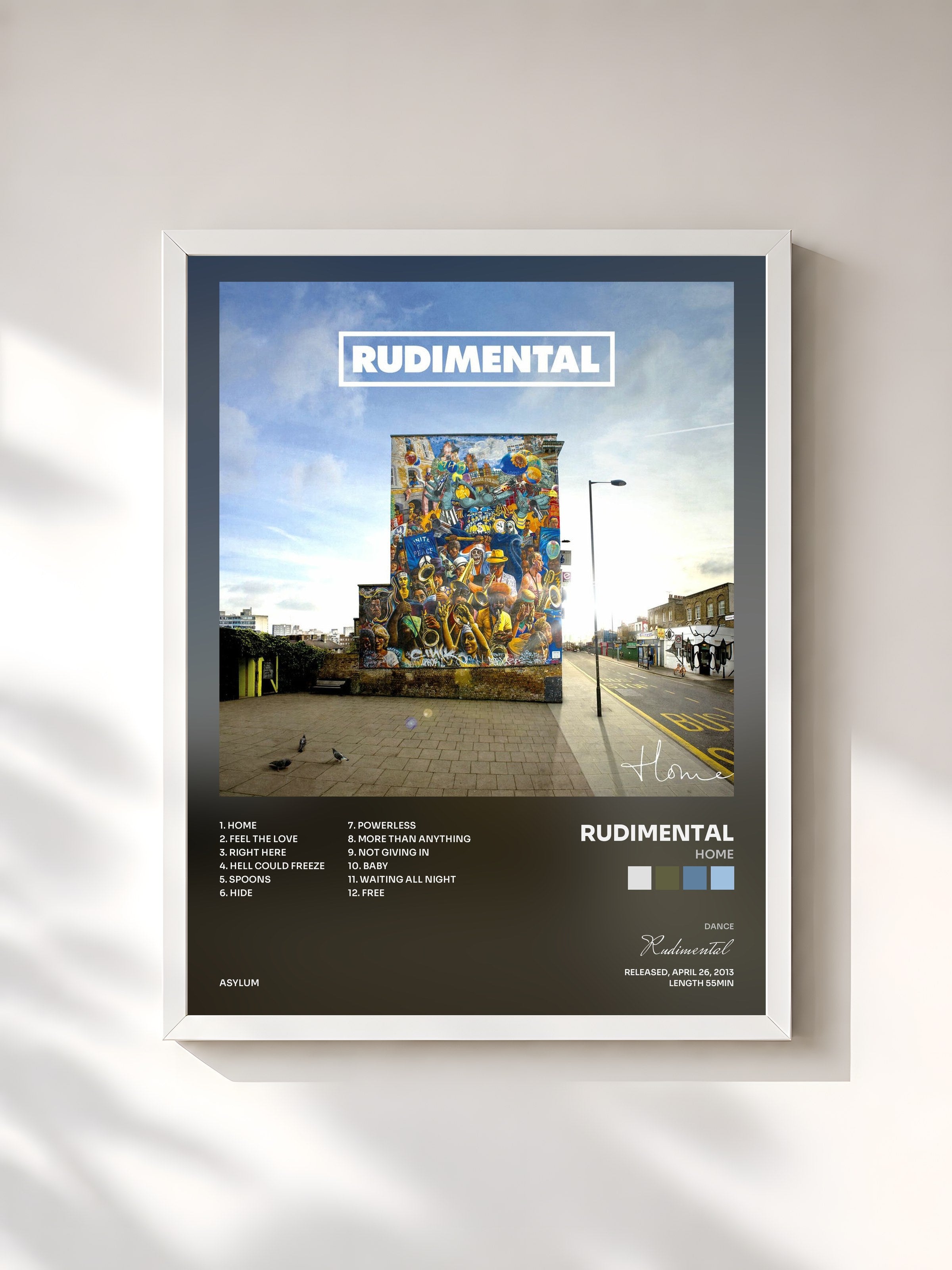 #blanc Tableau de l'album Home de Rudimental, cadre blanc, imprimé et encadré en France