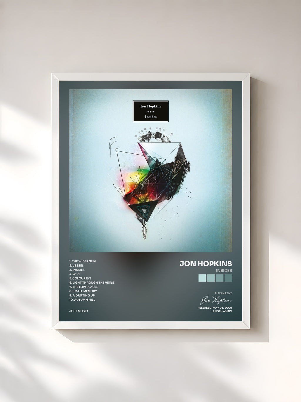 #blanc Tableau de l'album Insides de Jon Hopkins, cadre blanc, imprimé et encadré en France