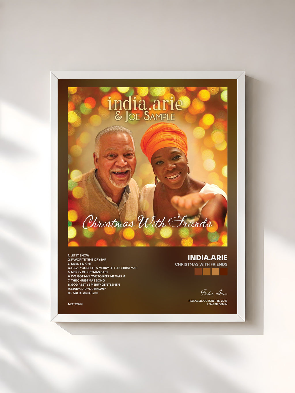 #blanc Tableau de l'album Christmas With Friends de India.Arie, cadre blanc, imprimé et encadré en France