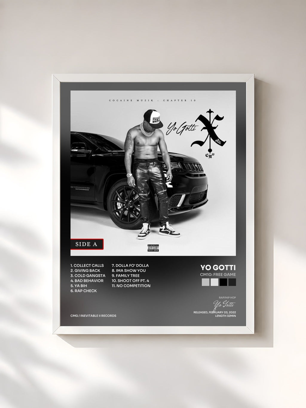 #blanc CM10: Free Game di Yo Gotti in stampa incorniciata, cornice bianca, stampata e incorniciata in Francia