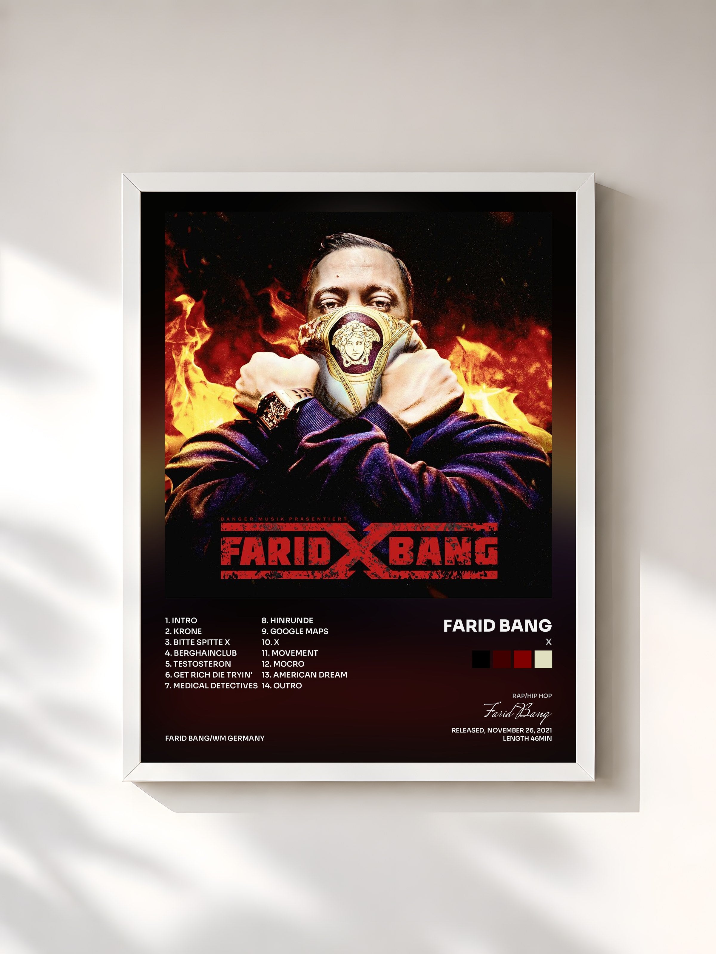 #blanc Tableau de l'album X de Farid Bang, cadre blanc, imprimé et encadré en France