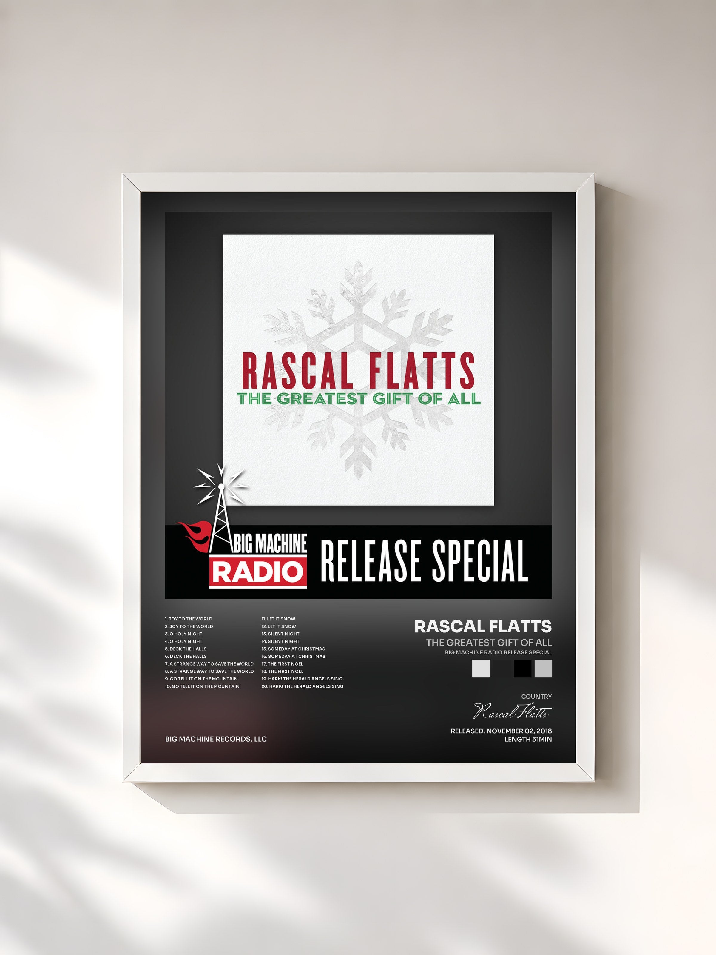 #blanc Tableau de l'album The Greatest Gift Of All (Big Machine Radio Release Special) de Rascal Flatts, cadre blanc, imprimé et encadré en France
