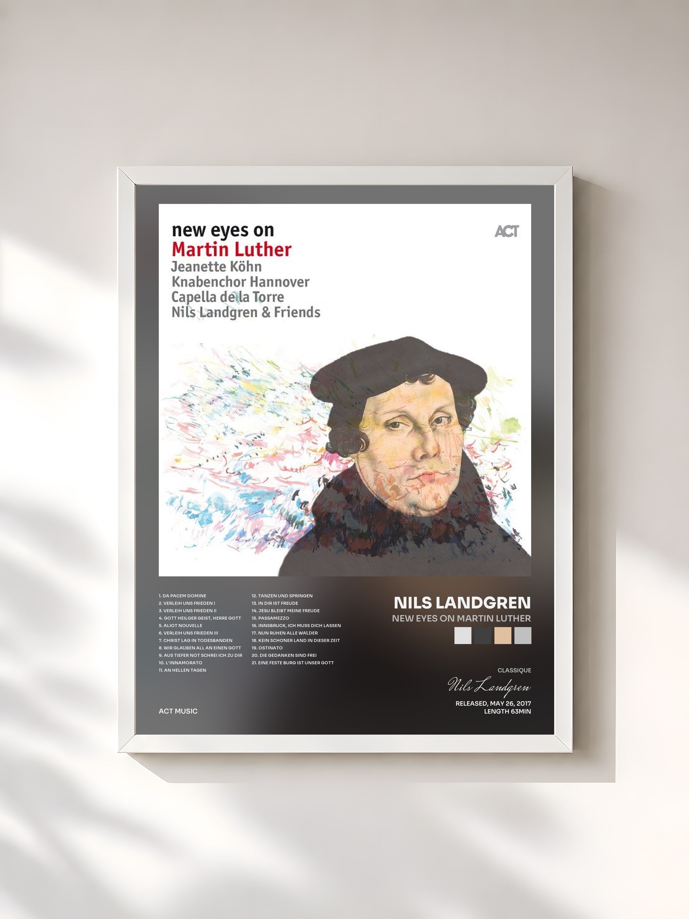 #blanc Tableau de l'album New Eyes on Martin Luther de Nils Landgren, cadre blanc, imprimé et encadré en France