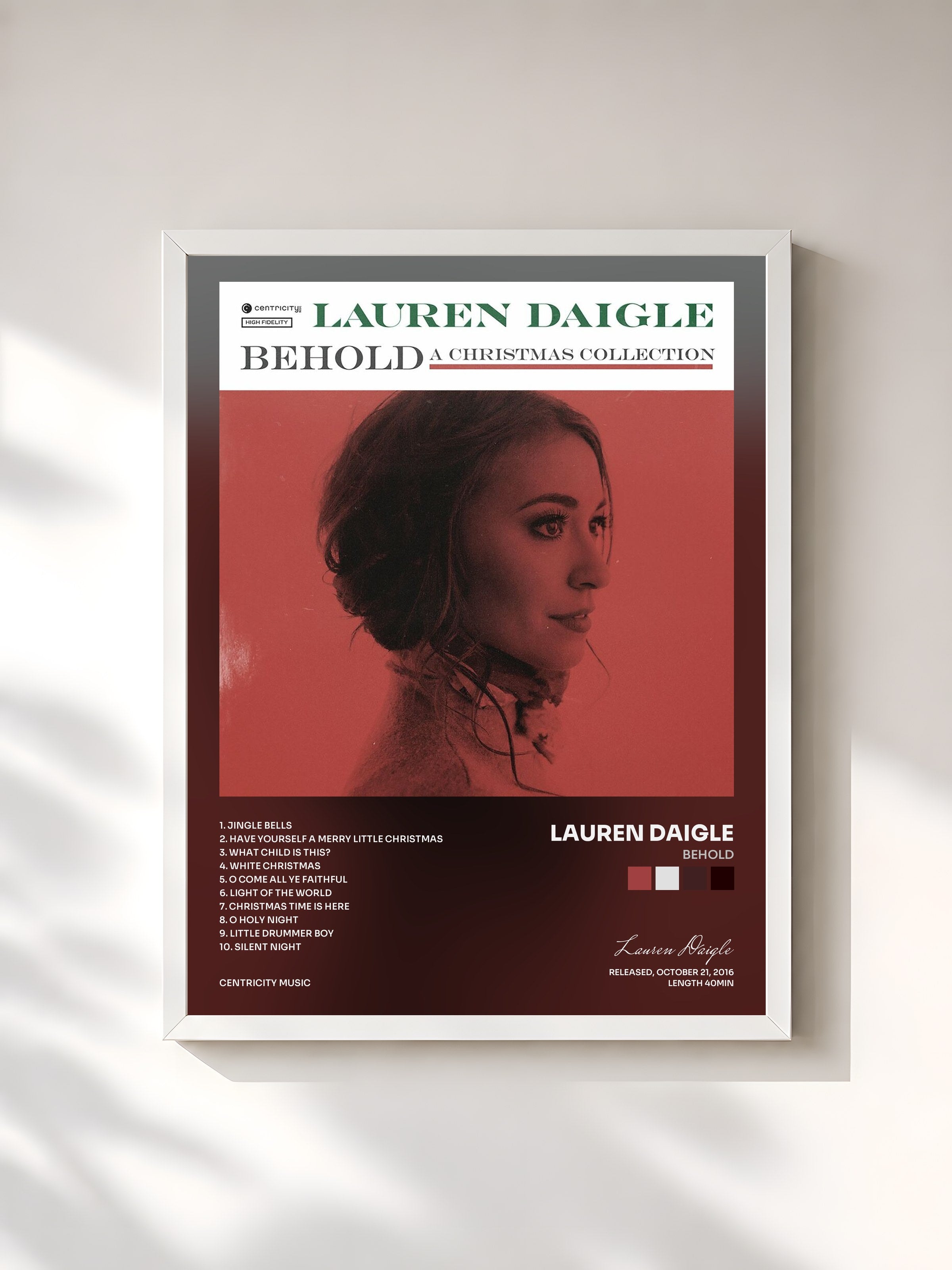 #blanc Tableau de l'album Behold de Lauren Daigle, cadre blanc, imprimé et encadré en France