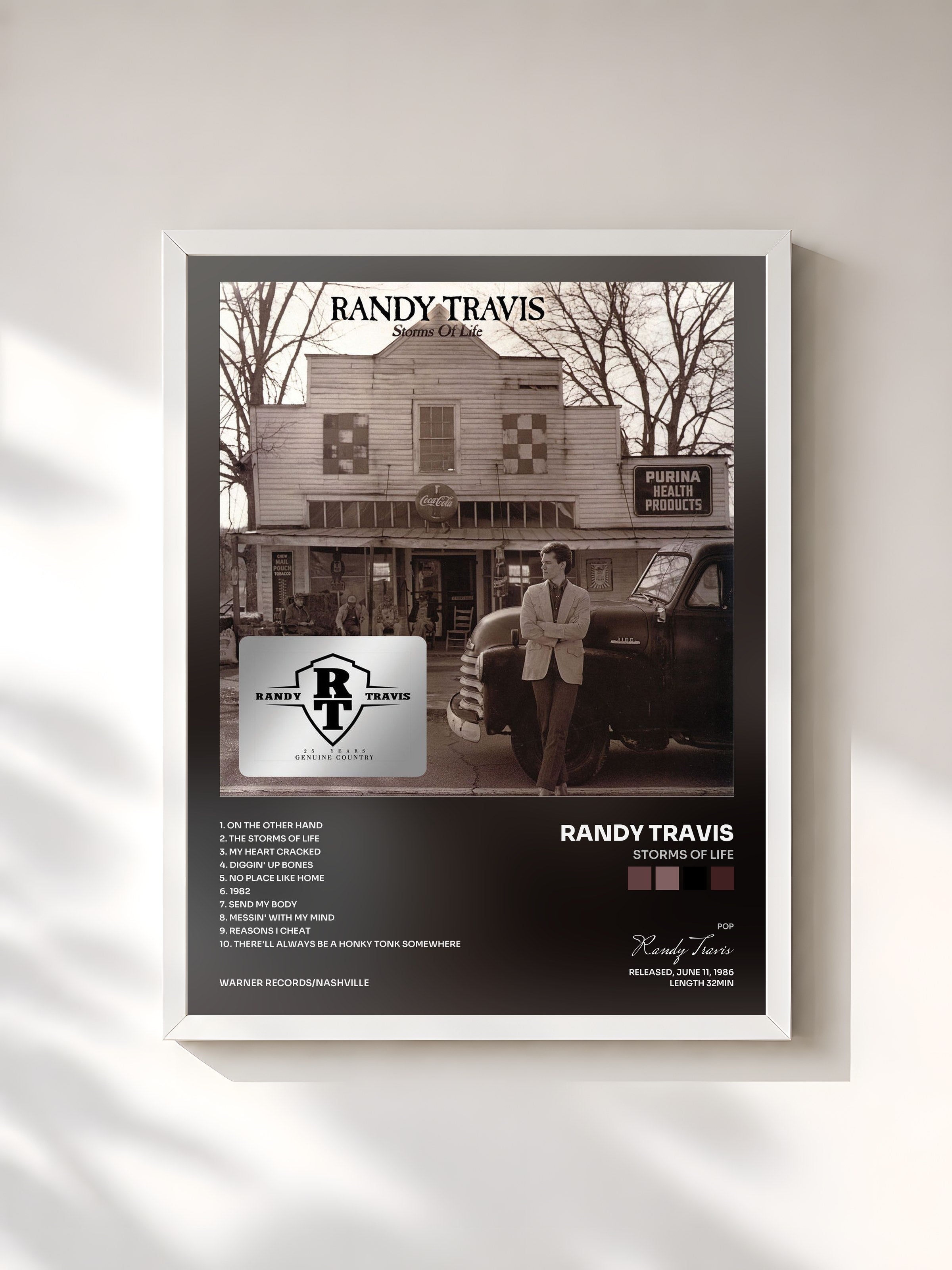 #blanc Tableau de l'album Storms of Life de Randy Travis, cadre blanc, imprimé et encadré en France