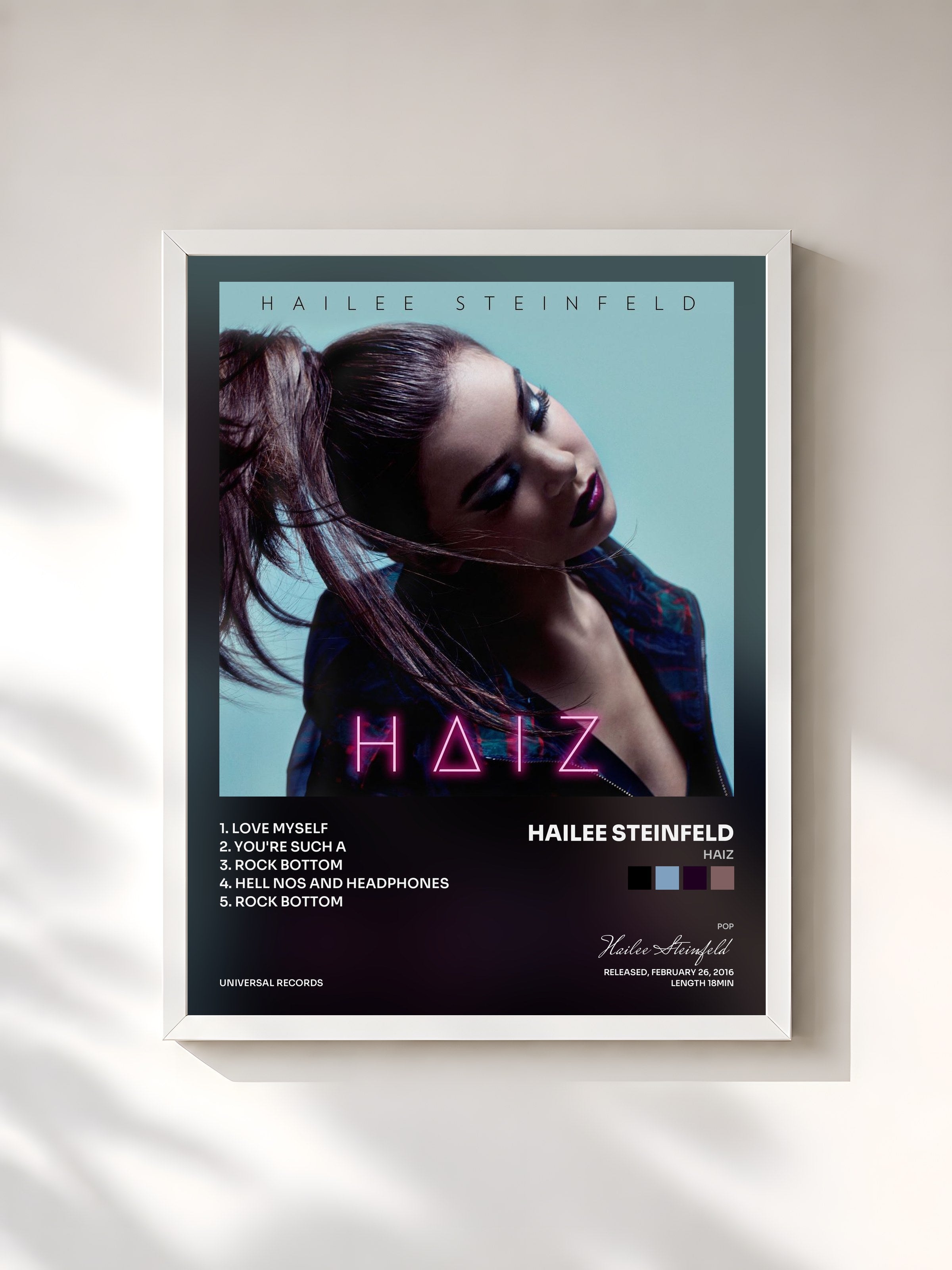 #blanc Tableau de l'album HAIZ de Hailee Steinfeld, cadre blanc, imprimé et encadré en France