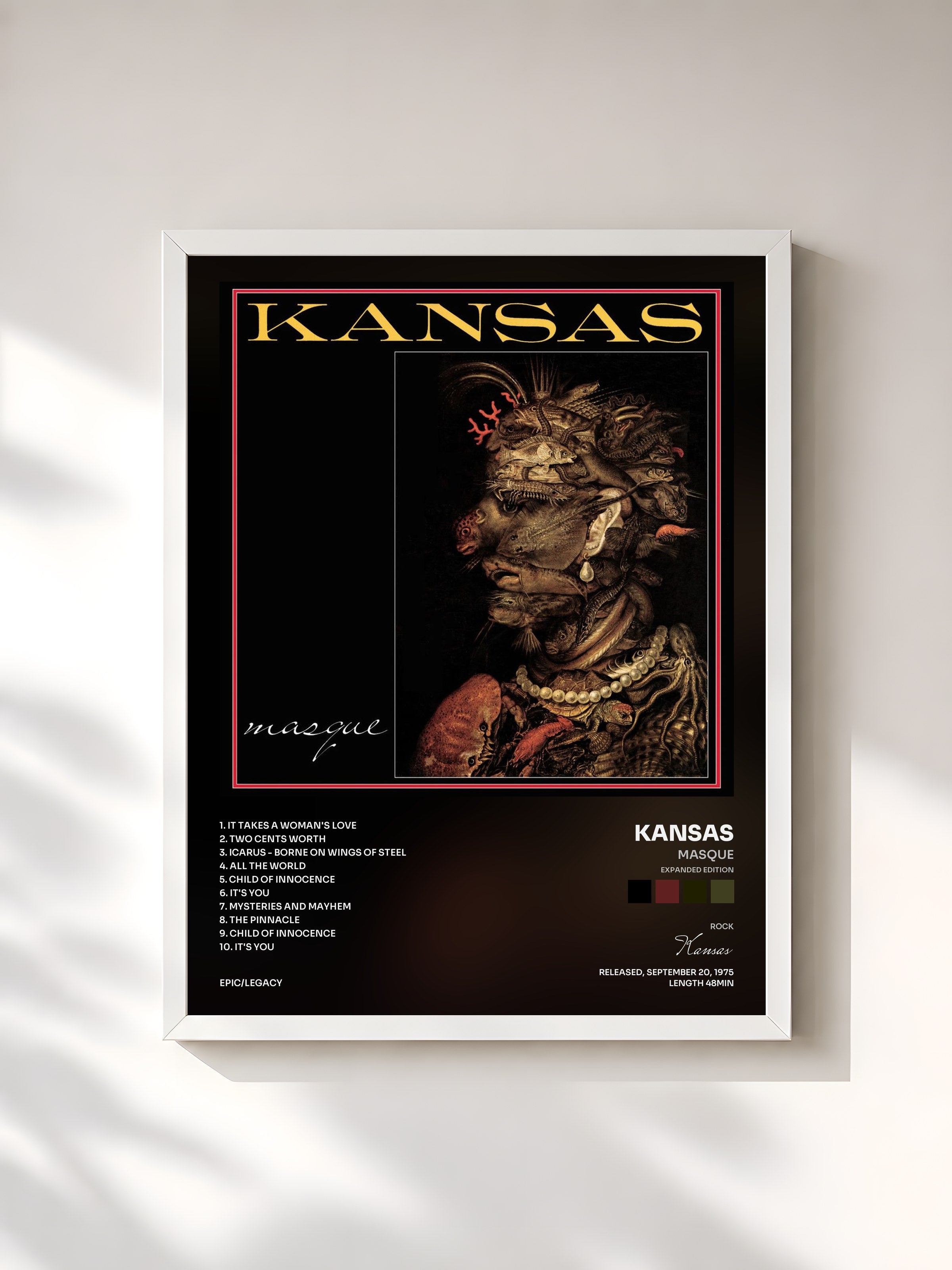#blanc Tableau de l'album Masque (Expanded Edition) de Kansas, cadre blanc, imprimé et encadré en France