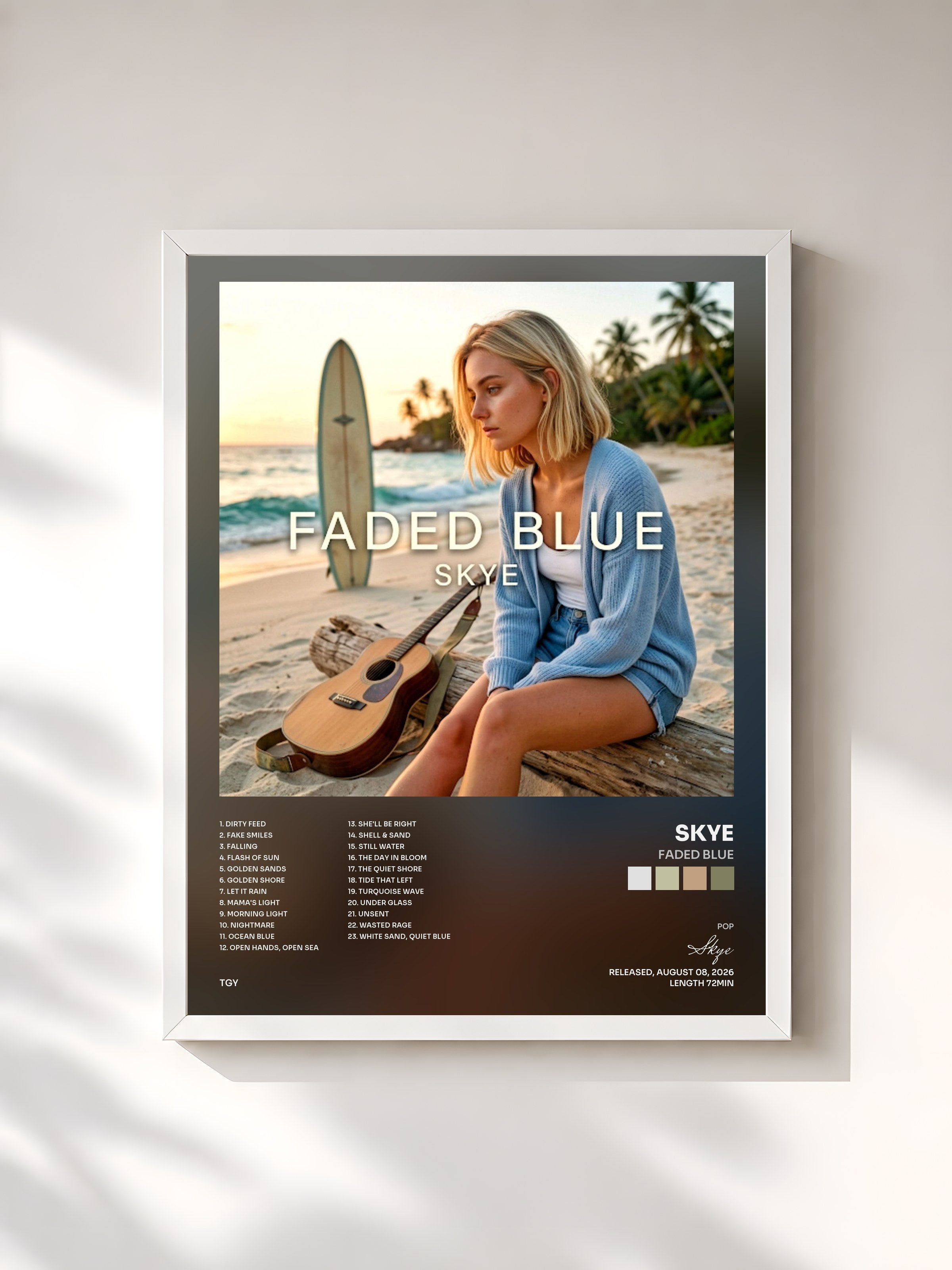 #blanc Tableau de l'album Faded Blue de Skye, cadre blanc, imprimé et encadré en France
