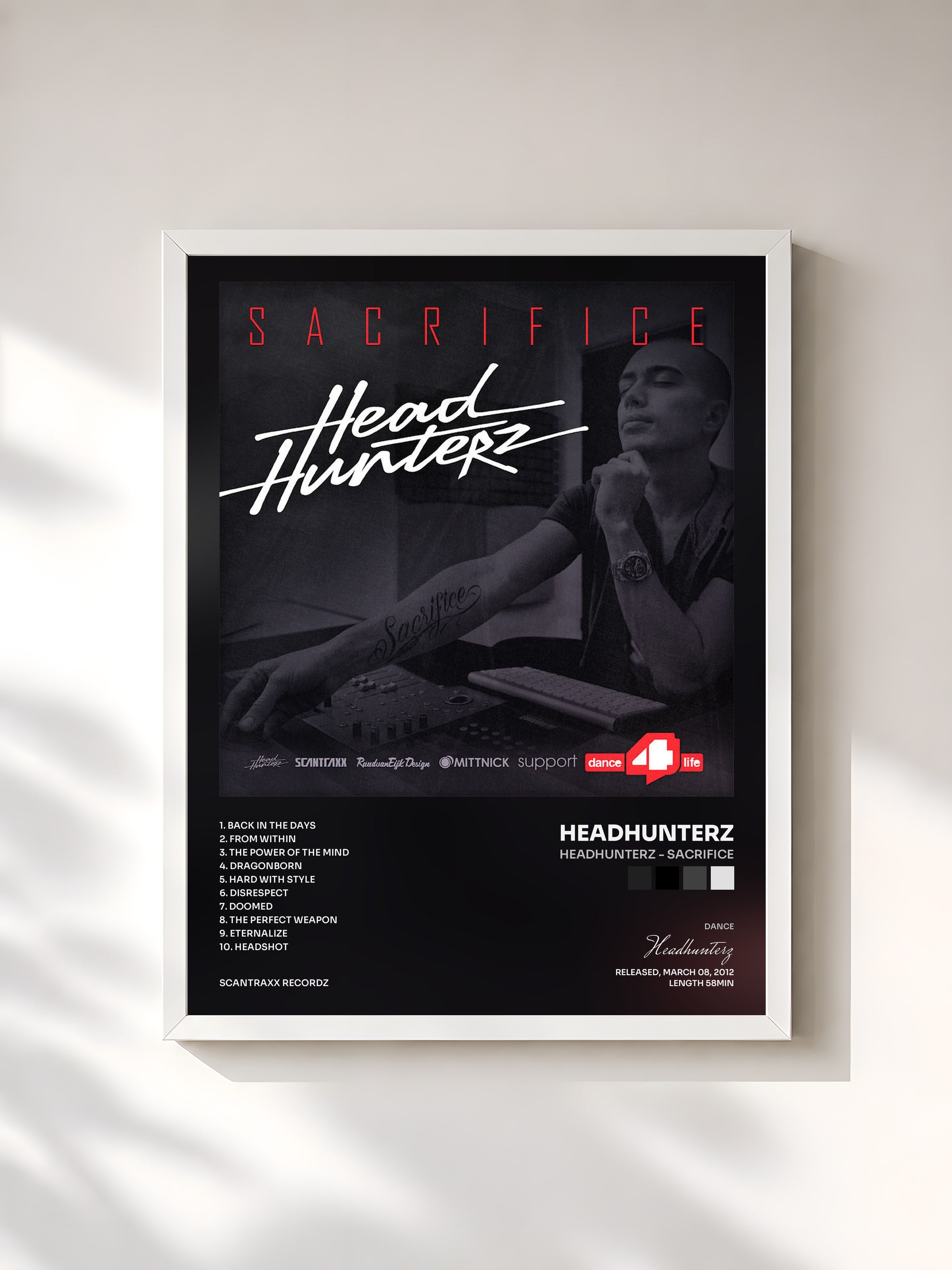 #blanc Tableau de l'album Headhunterz - Sacrifice de Headhunterz, cadre blanc, imprimé et encadré en France