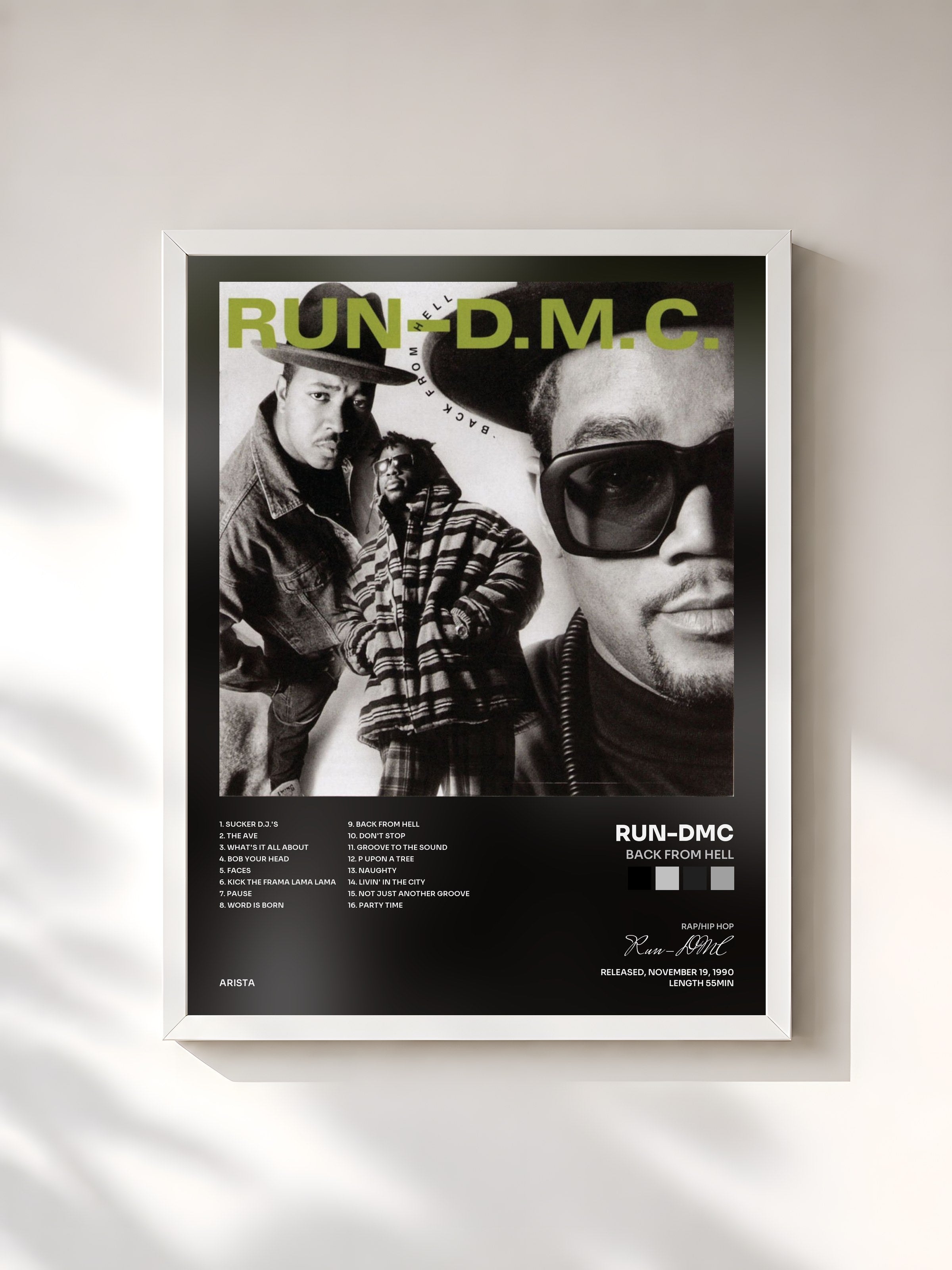 #blanc Tableau de l'album Back From Hell de Run-DMC, cadre blanc, imprimé et encadré en France