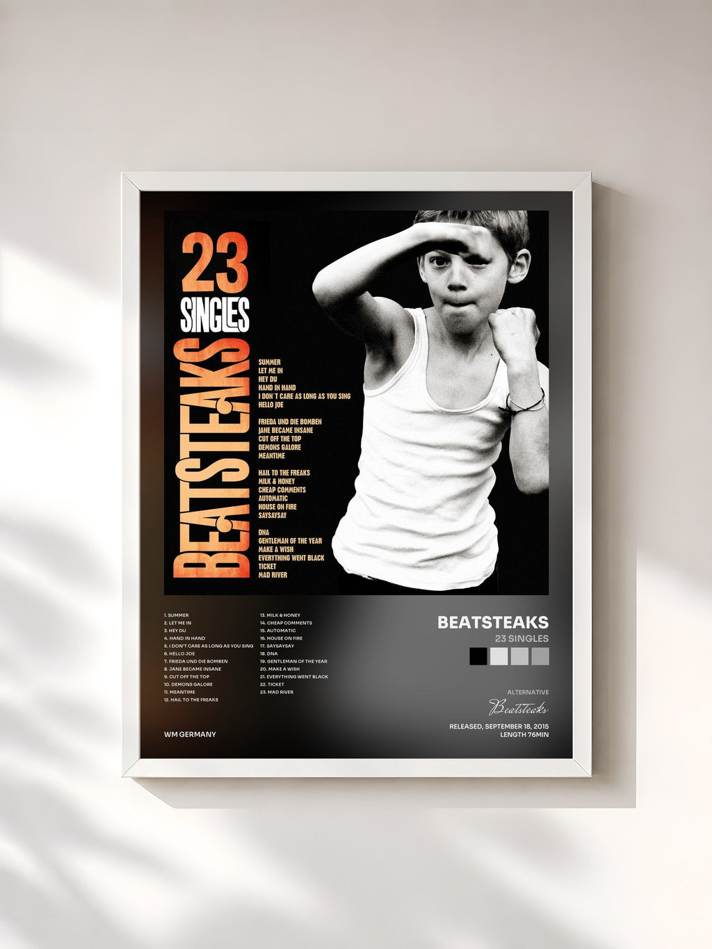 #blanc 23 Singles von Beatsteaks als gerahmter Kunstdruck, weißer Rahmen, gedruckt und gerahmt in Frankreich