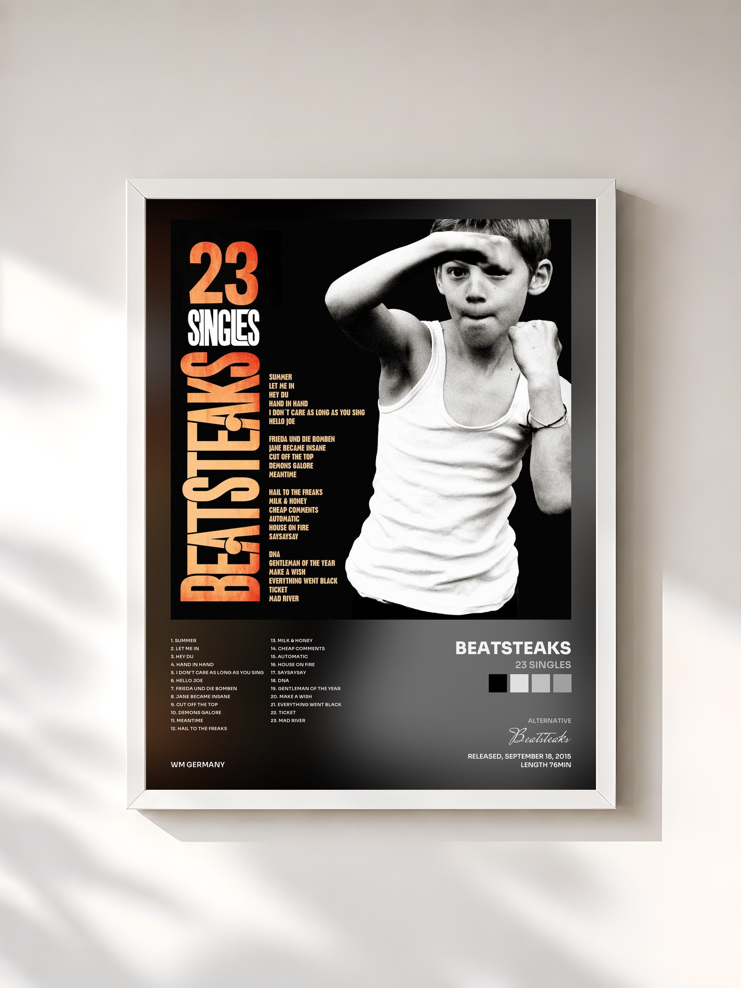 #blanc Tableau de l'album 23 Singles de Beatsteaks, cadre blanc, imprimé et encadré en France