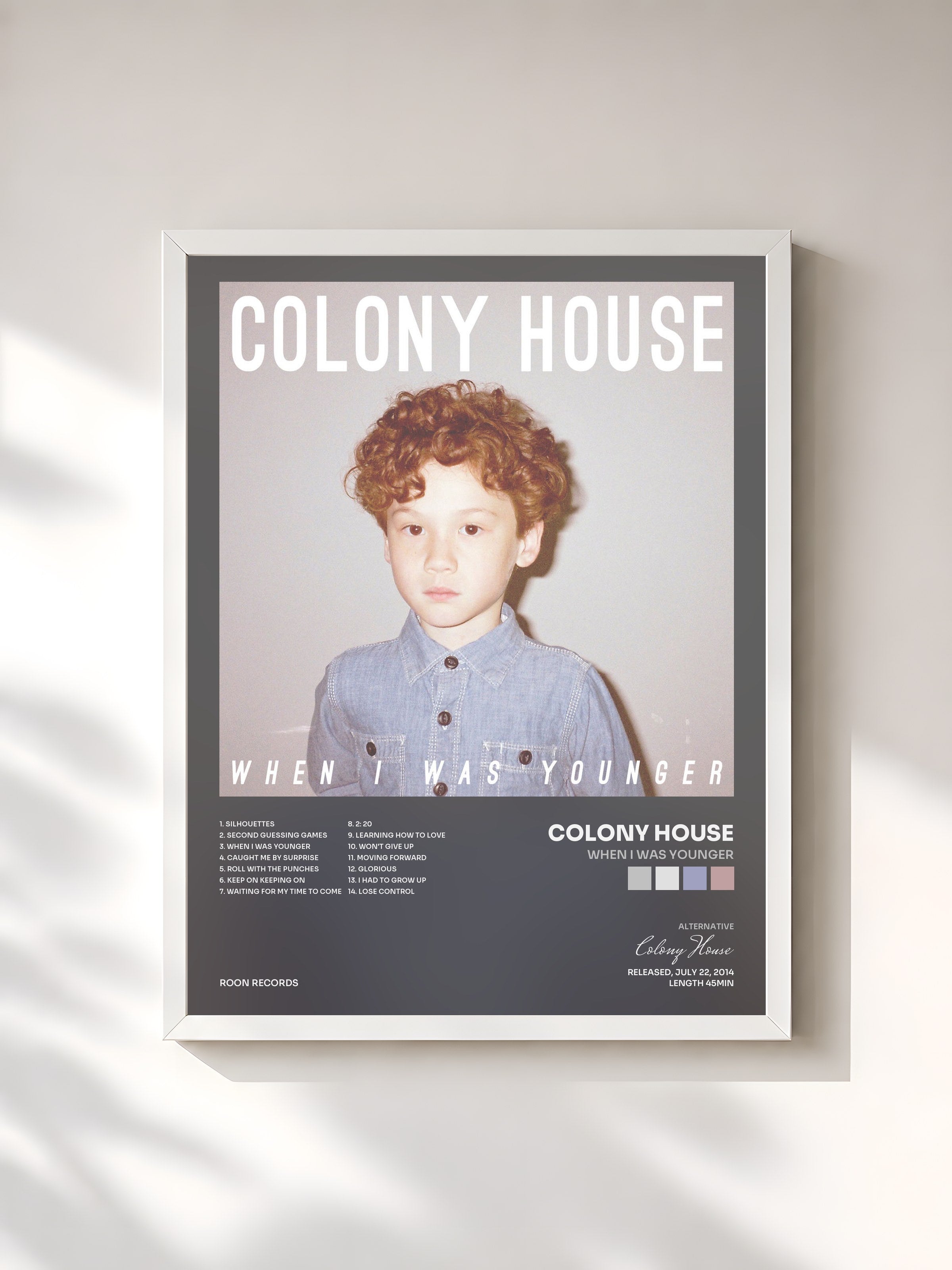 #blanc Tableau de l'album When I Was Younger de Colony House, cadre blanc, imprimé et encadré en France