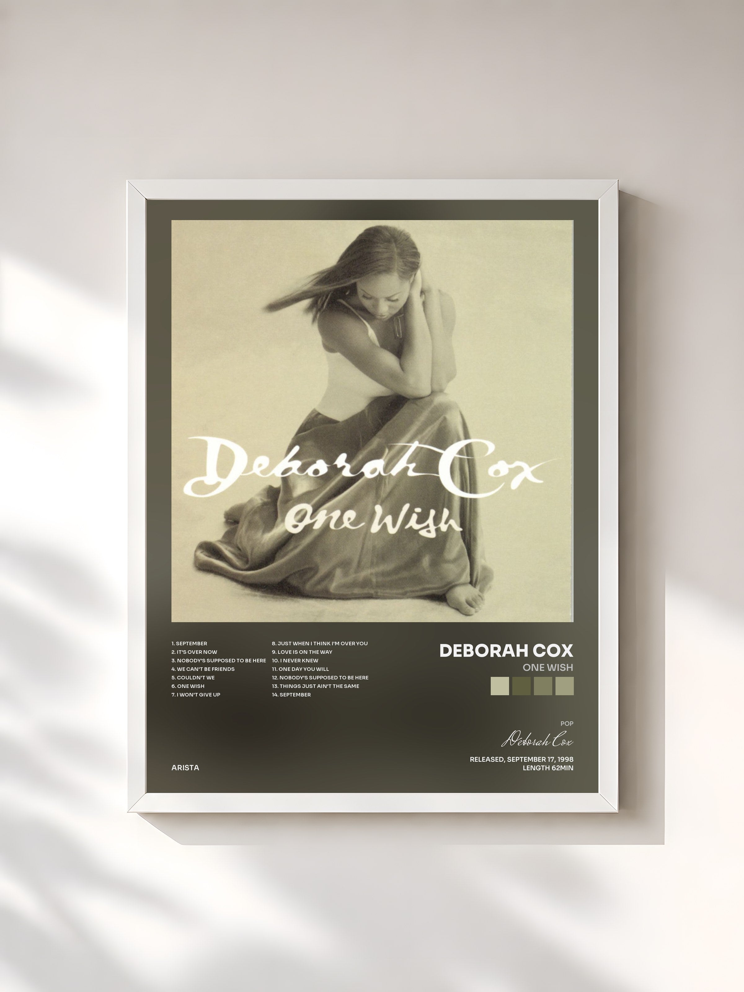 #blanc Tableau de l'album One Wish de Deborah Cox, cadre blanc, imprimé et encadré en France