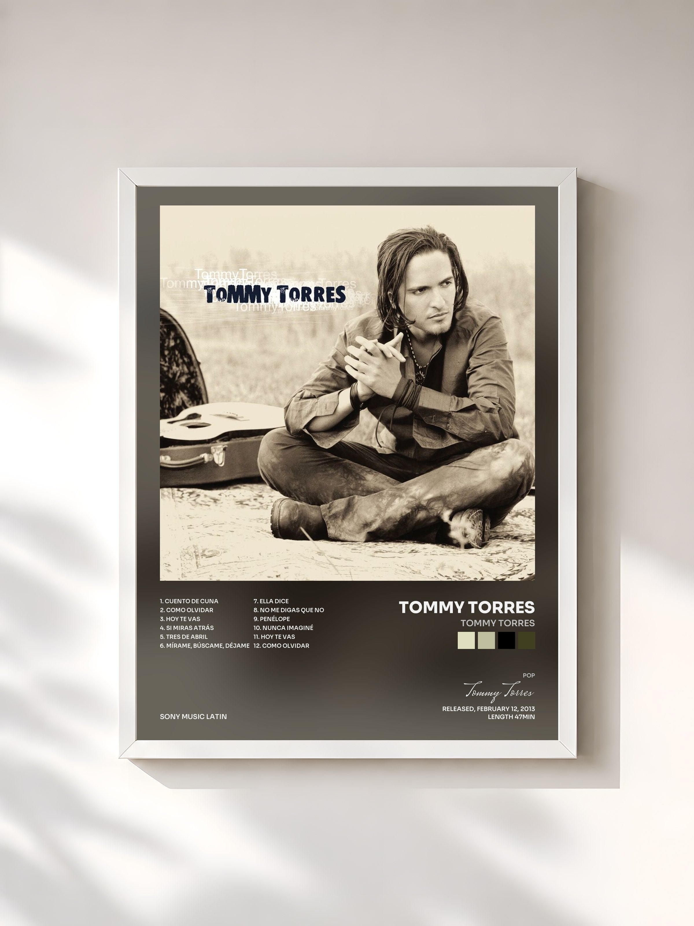 #blanc Tableau de l'album Tommy Torres de Tommy Torres, cadre blanc, imprimé et encadré en France