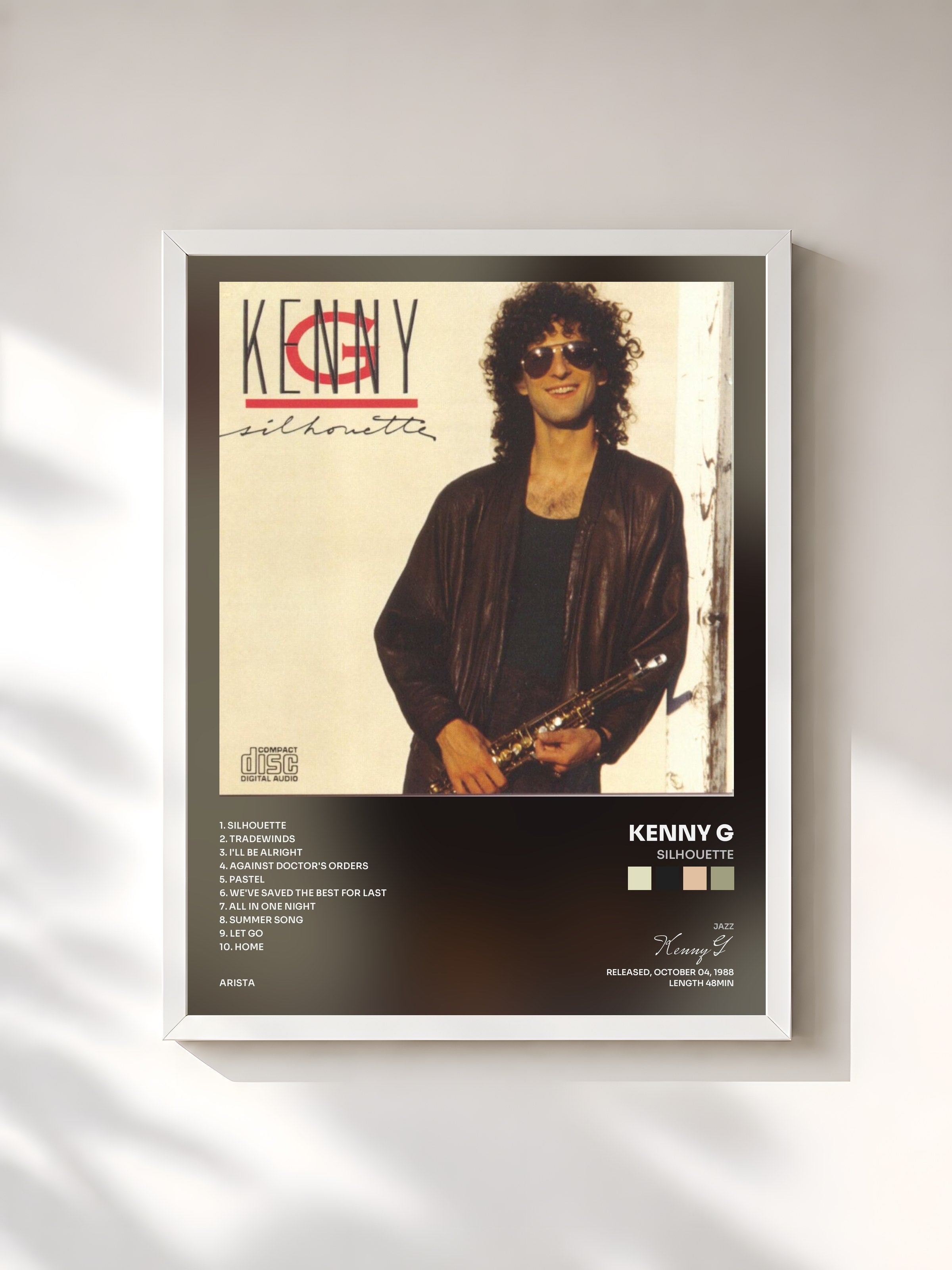 #blanc Tableau de l'album Silhouette de Kenny G, cadre blanc, imprimé et encadré en France