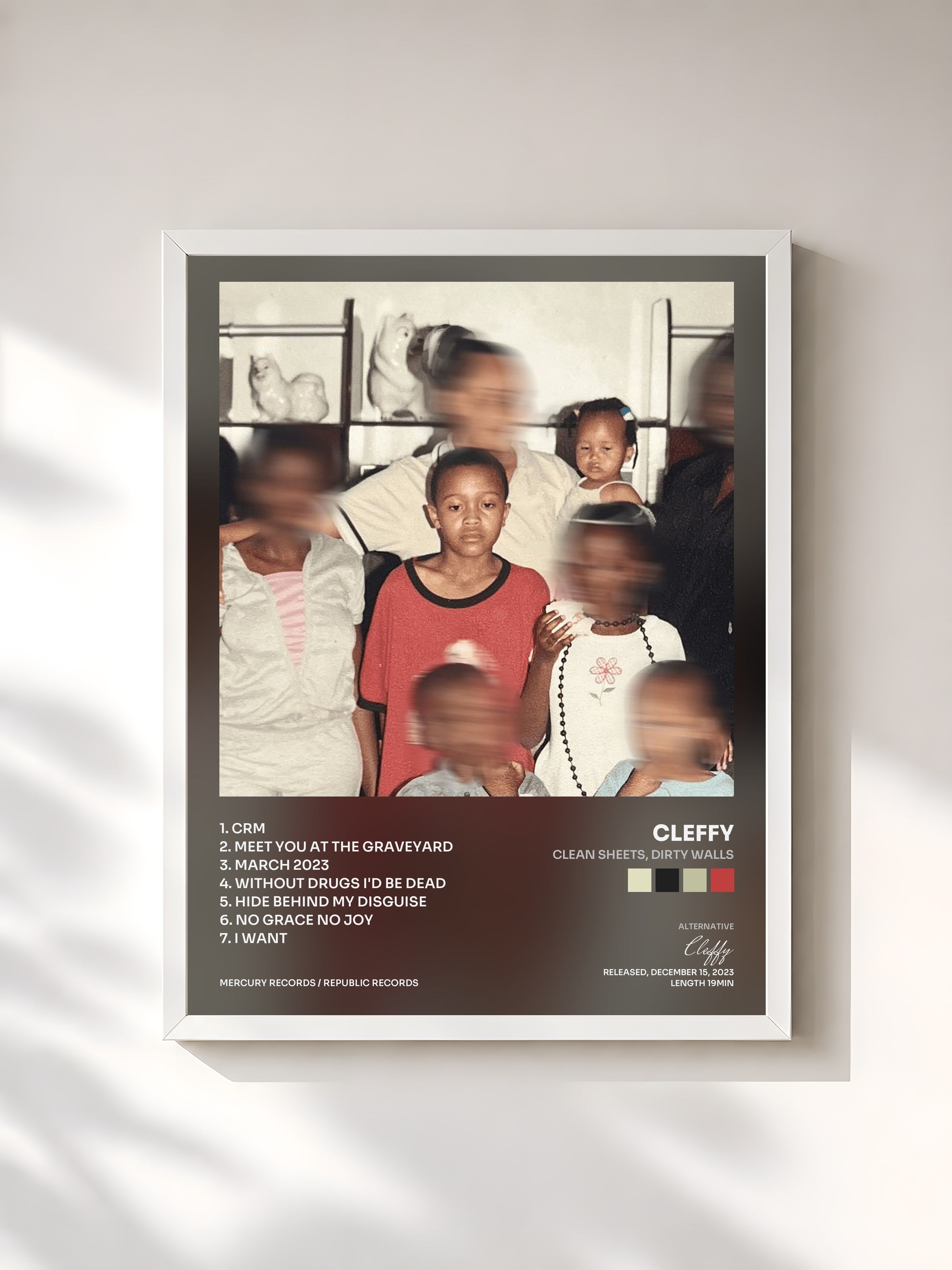#blanc Tableau de l'album Clean Sheets, dirty walls de Cleffy, cadre blanc, imprimé et encadré en France