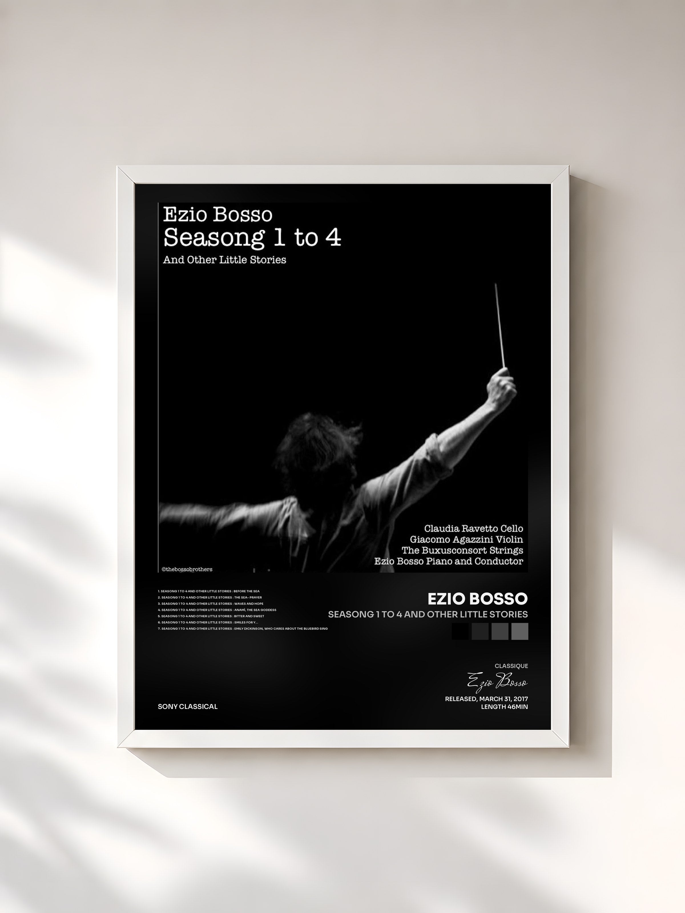 #blanc Tableau de l'album Seasong 1 To 4 and Other Little Stories de Ezio Bosso, cadre blanc, imprimé et encadré en France