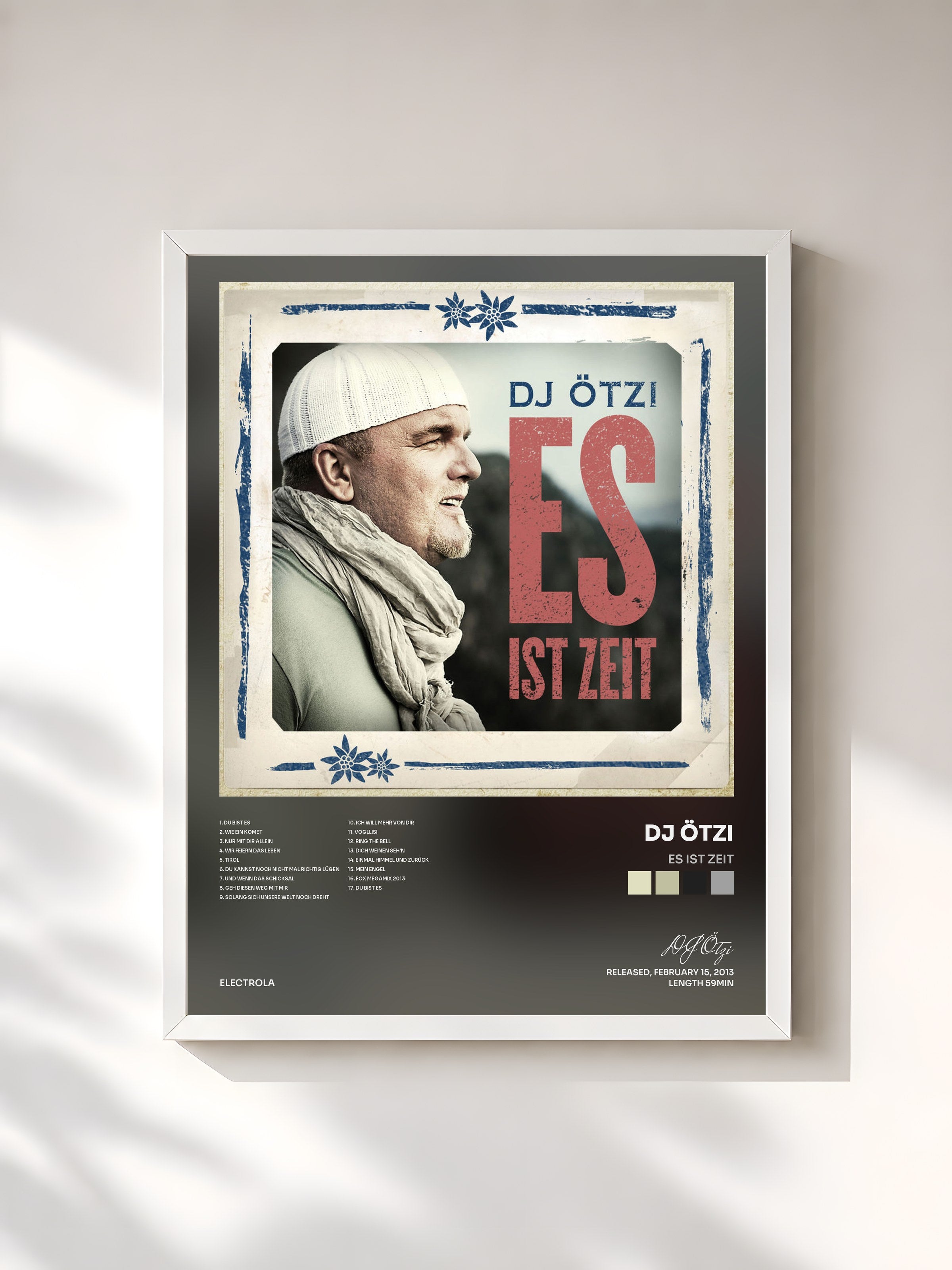 #blanc Tableau de l'album Es ist Zeit de DJ Ötzi, cadre blanc, imprimé et encadré en France