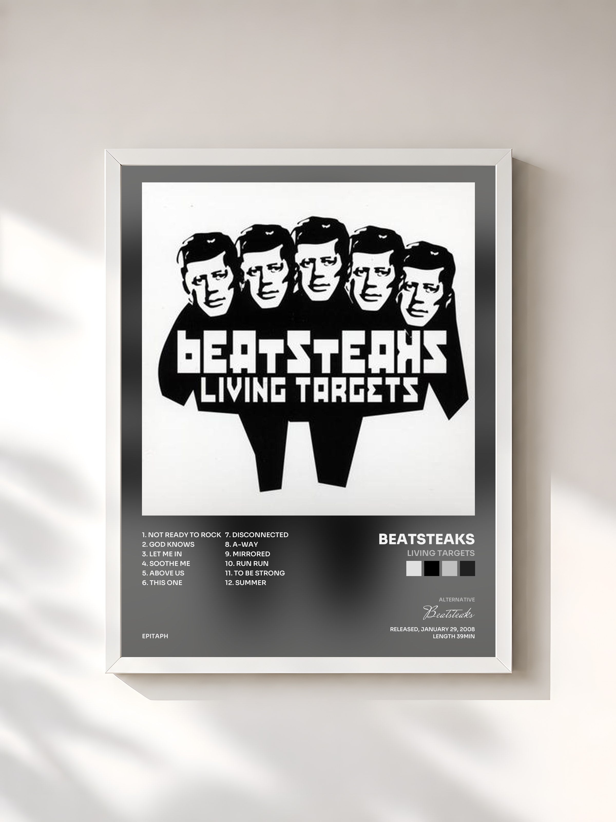 #blanc Tableau de l'album Living Targets de Beatsteaks, cadre blanc, imprimé et encadré en France