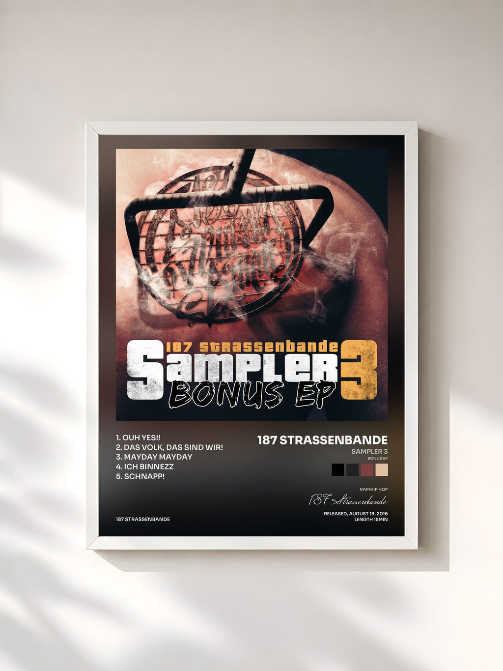#blanc Sampler 3 (Bonus EP) di 187 Strassenbande in stampa incorniciata, cornice bianca, stampata e incorniciata in Francia