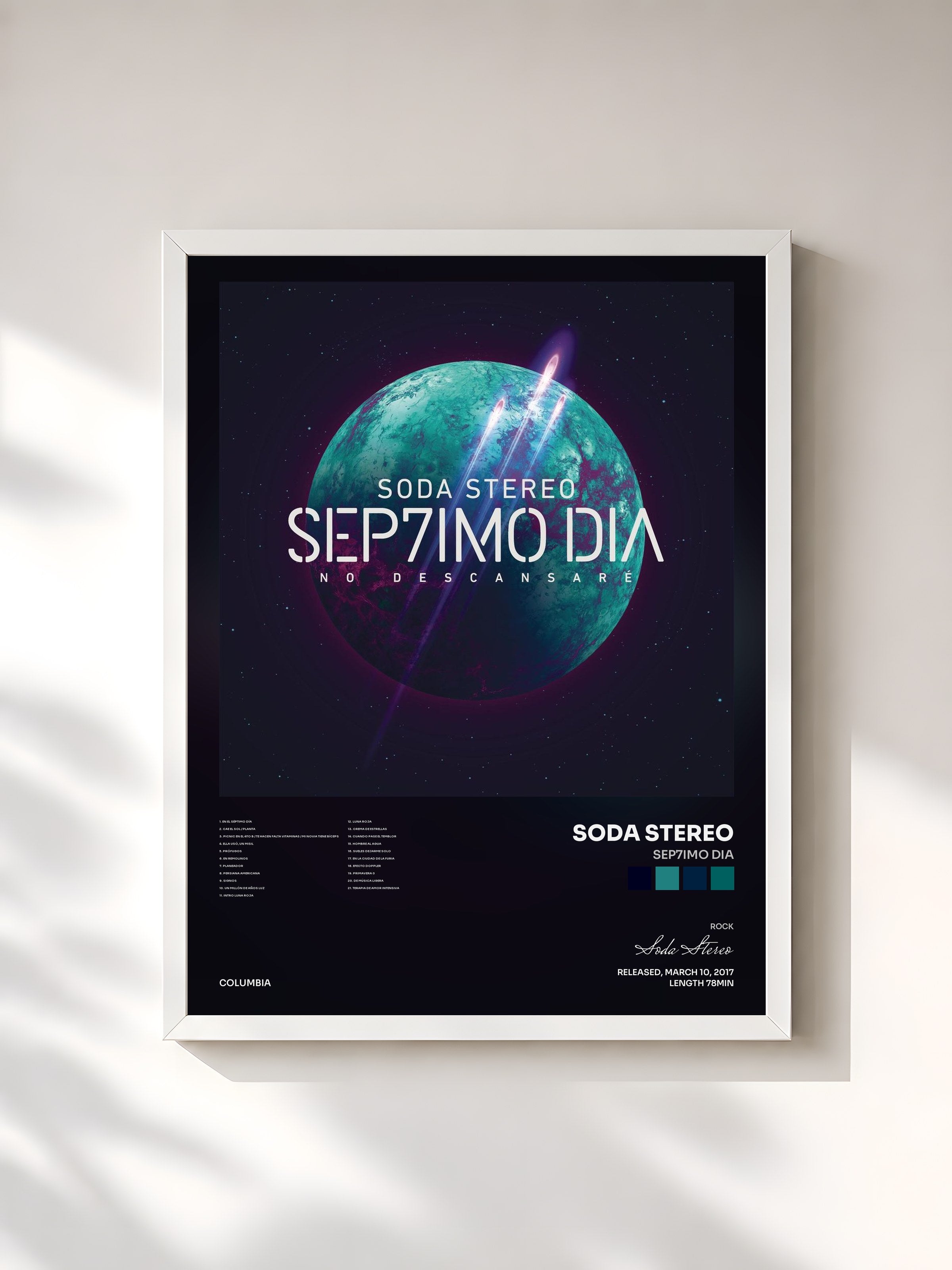 #blanc Tableau de l'album SEP7IMO DIA de Soda Stereo, cadre blanc, imprimé et encadré en France