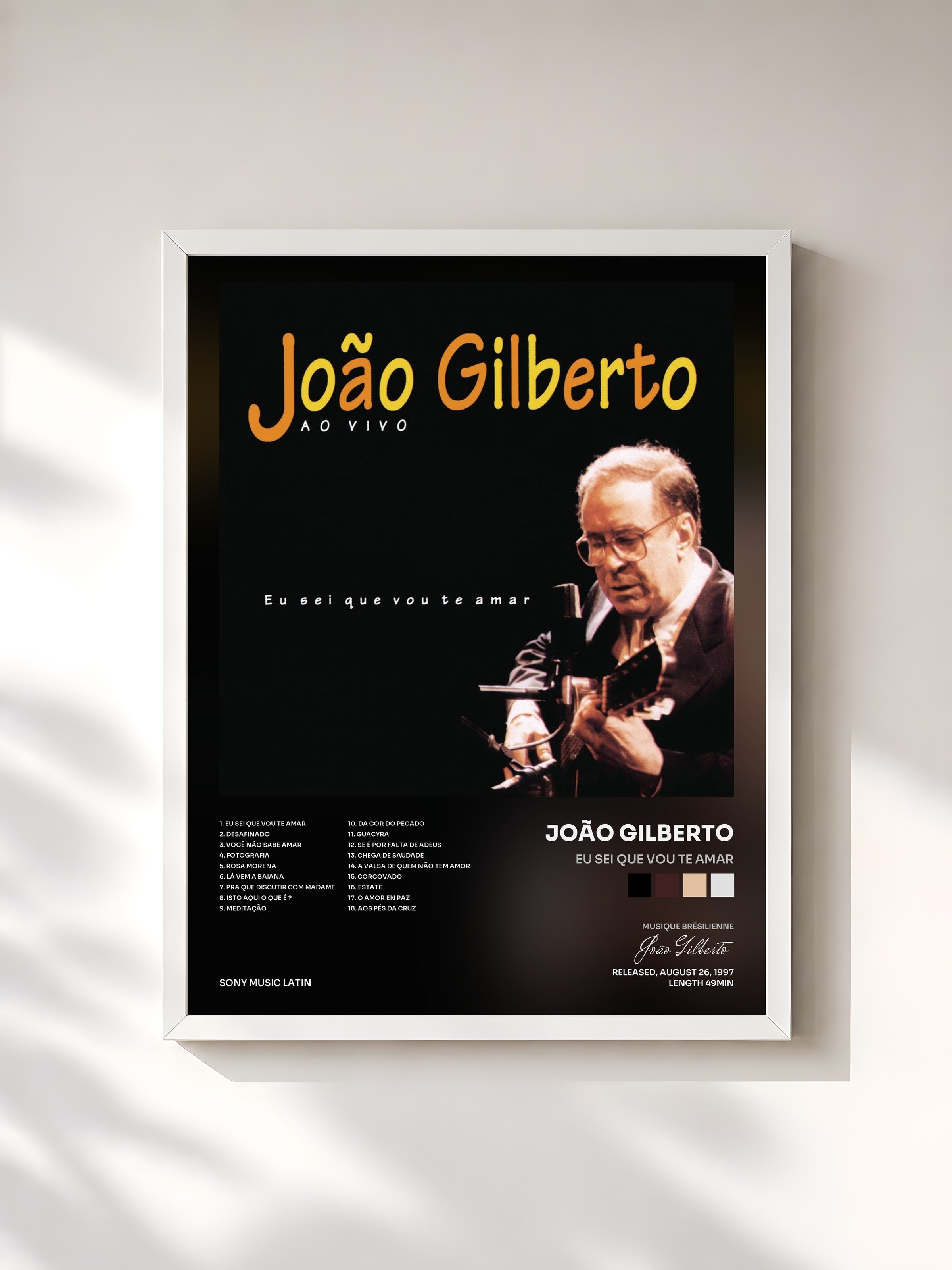 #blanc Tableau de l'album Eu Sei Que Vou Te Amar de João Gilberto, cadre blanc, imprimé et encadré en France