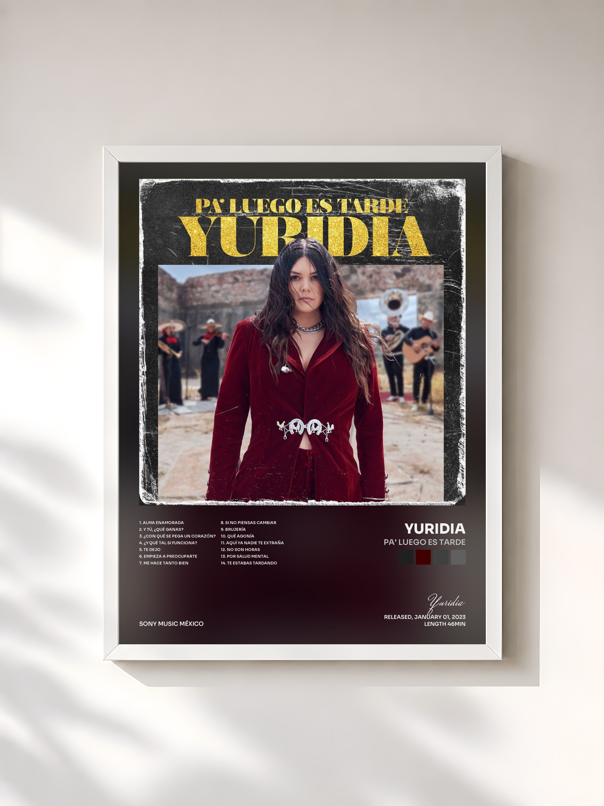 #blanc Tableau de l'album Pa' Luego Es Tarde de Yuridia, cadre blanc, imprimé et encadré en France