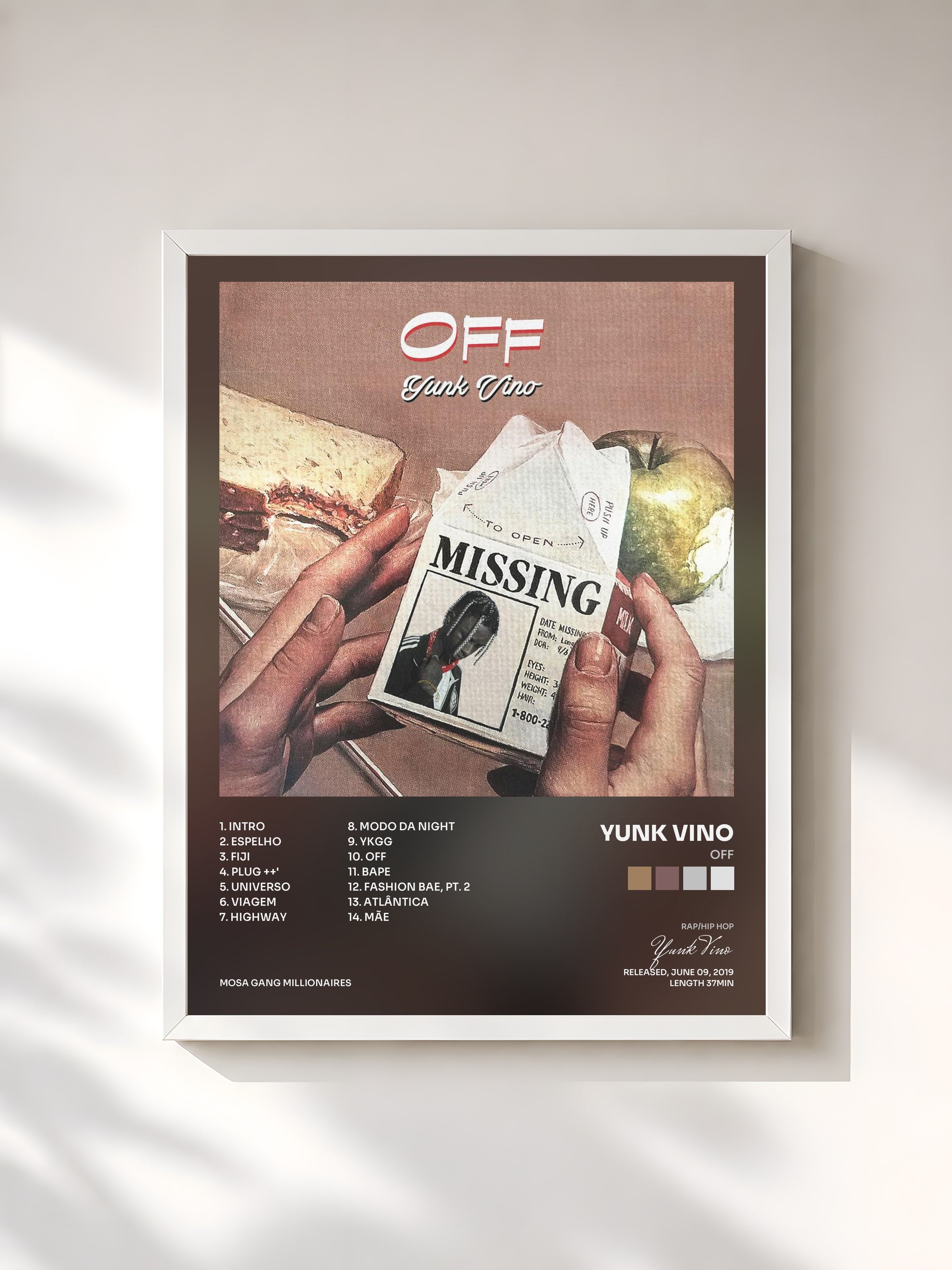 #blanc Tableau de l'album Off de Yunk Vino, cadre blanc, imprimé et encadré en France