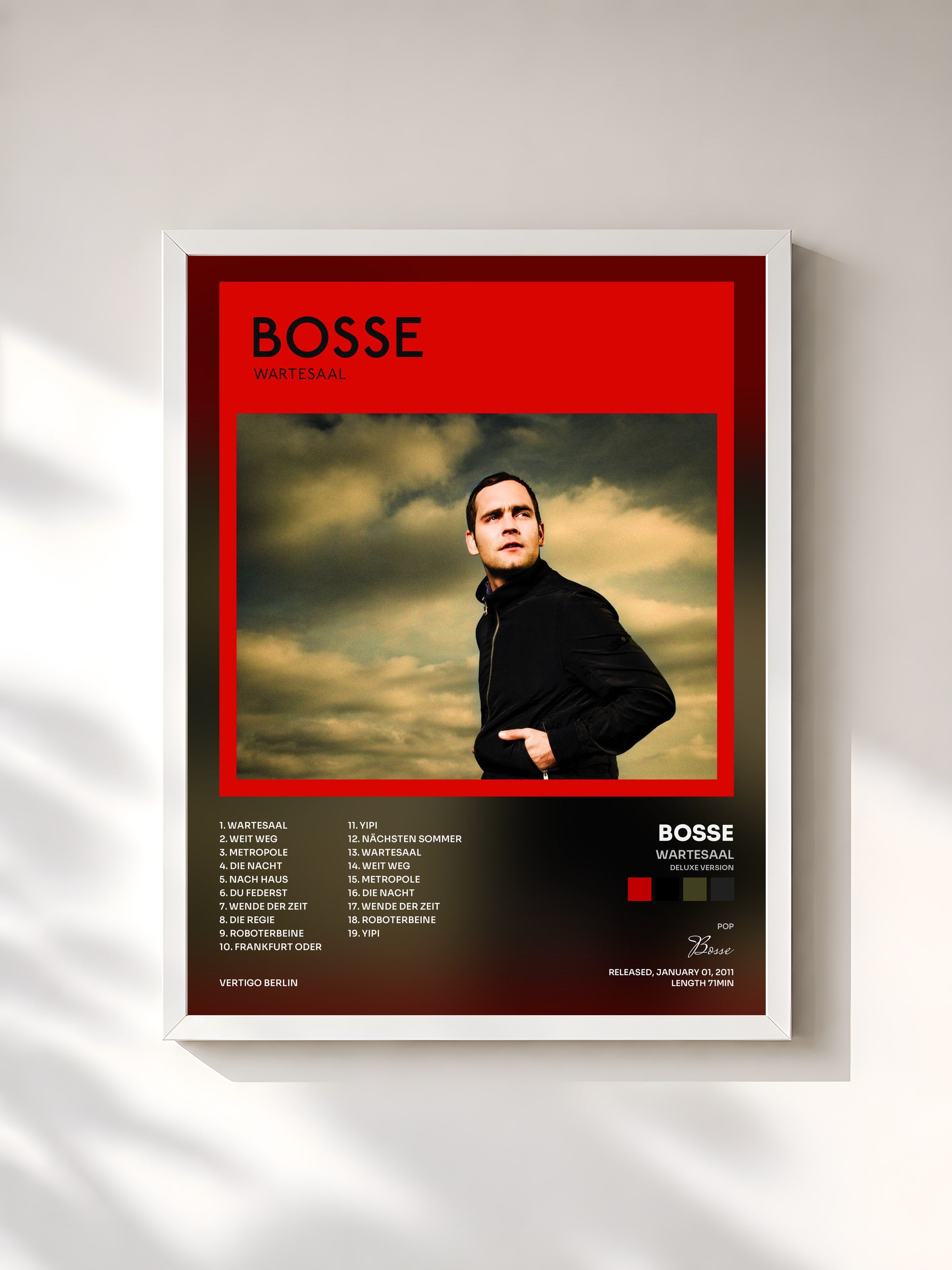 #blanc Tableau de l'album Wartesaal (Deluxe Version) de Bosse, cadre blanc, imprimé et encadré en France