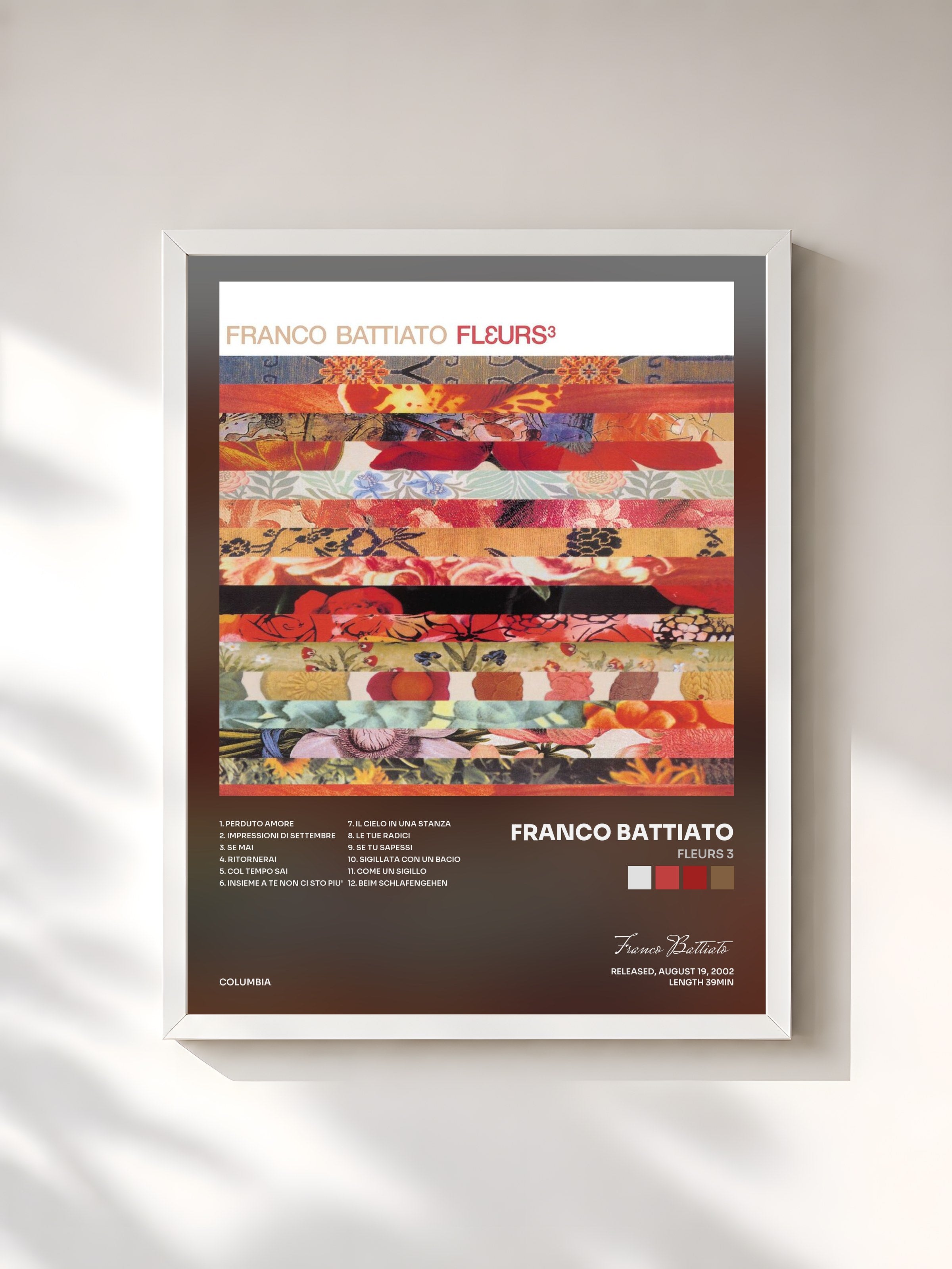 #blanc Tableau de l'album Fleurs 3 de Franco Battiato, cadre blanc, imprimé et encadré en France