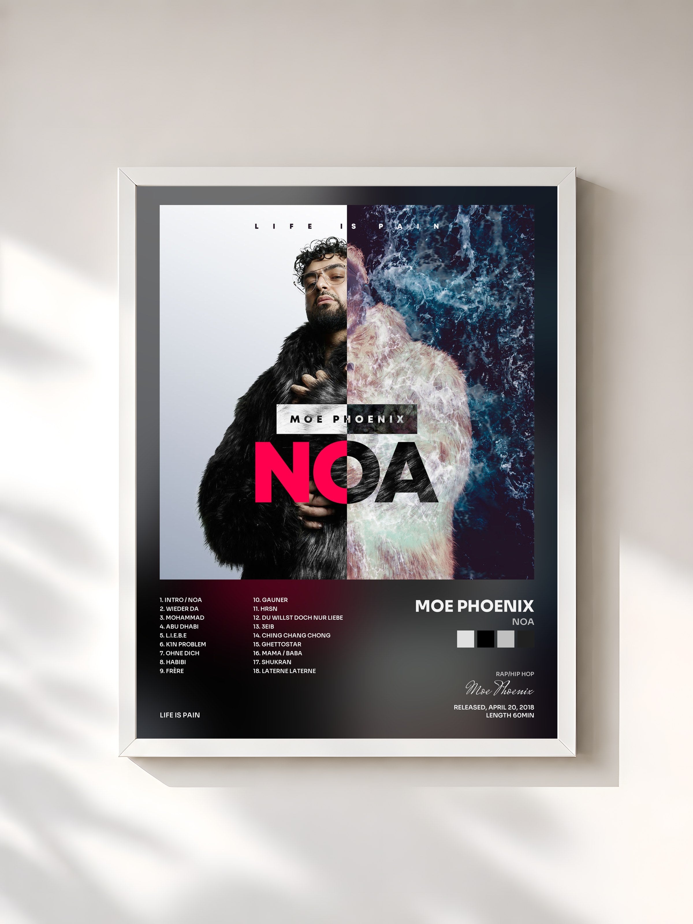 #blanc Tableau de l'album NOA de Moe Phoenix, cadre blanc, imprimé et encadré en France
