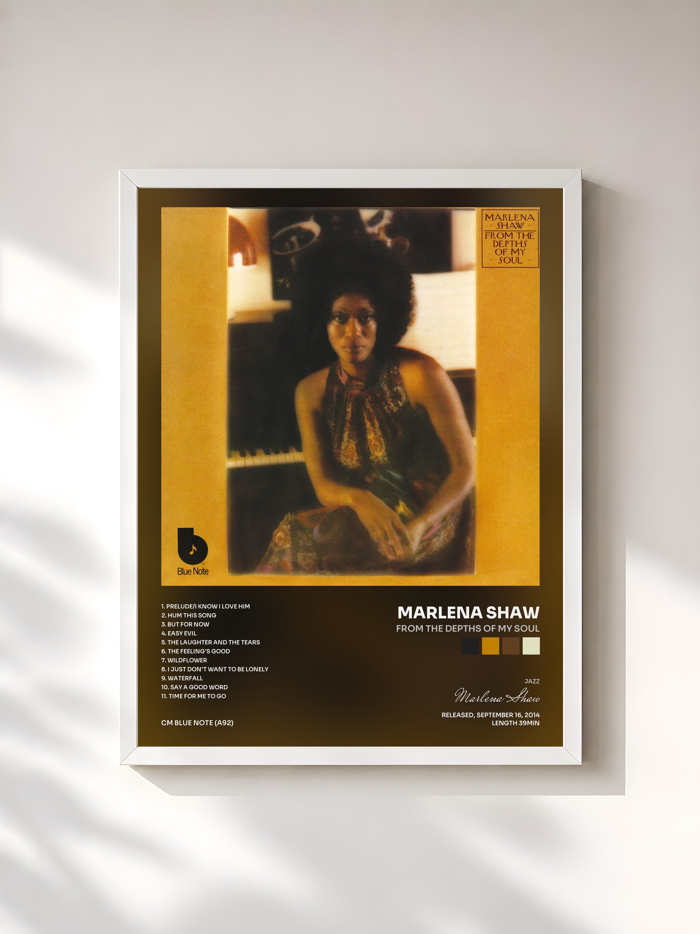 #blanc Tableau de l'album From The Depths Of My Soul de Marlena Shaw, cadre blanc, imprimé et encadré en France