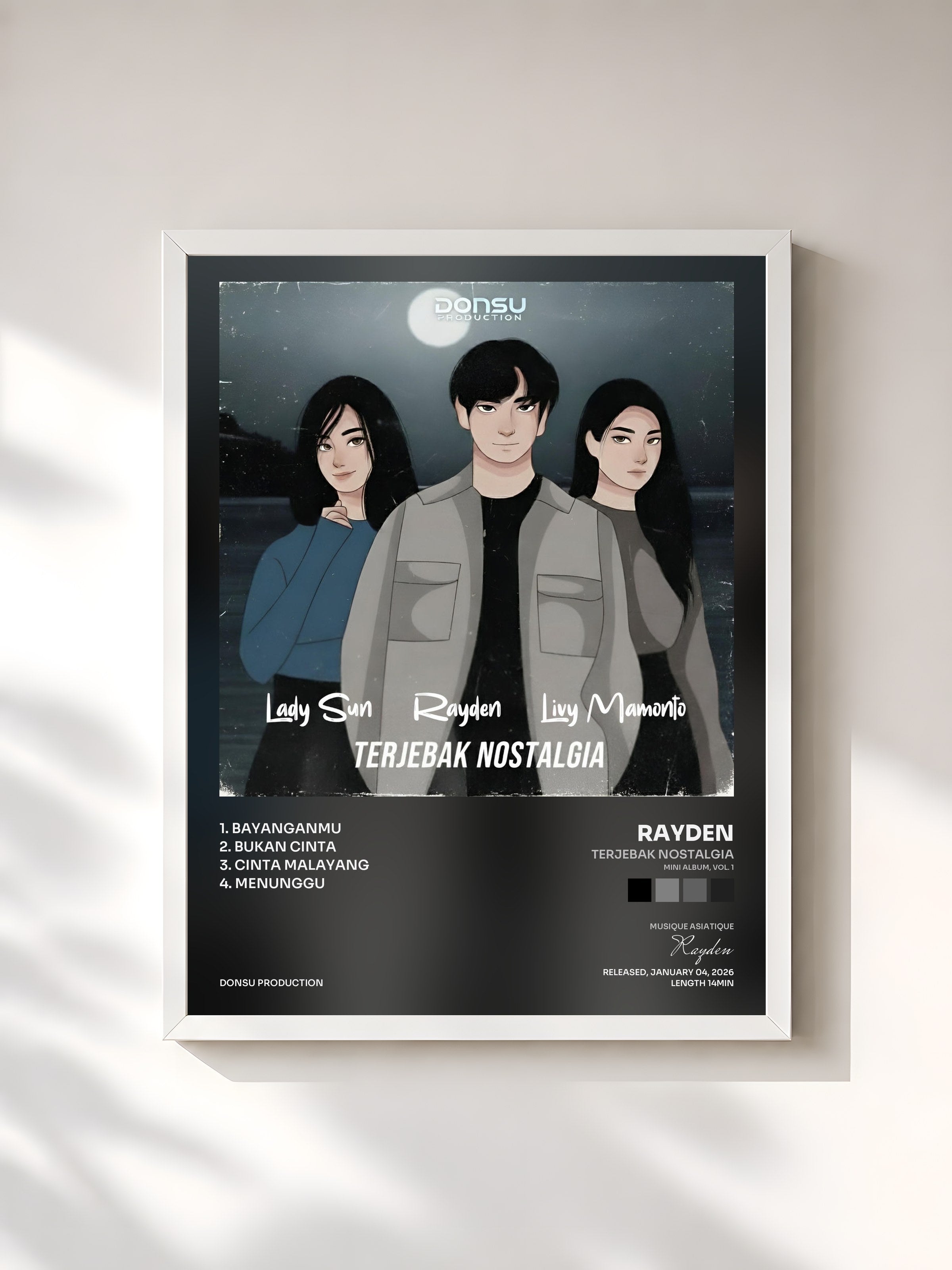 #blanc Tableau de l'album Terjebak Nostalgia (Mini Album, Vol. 1) de Rayden, cadre blanc, imprimé et encadré en France
