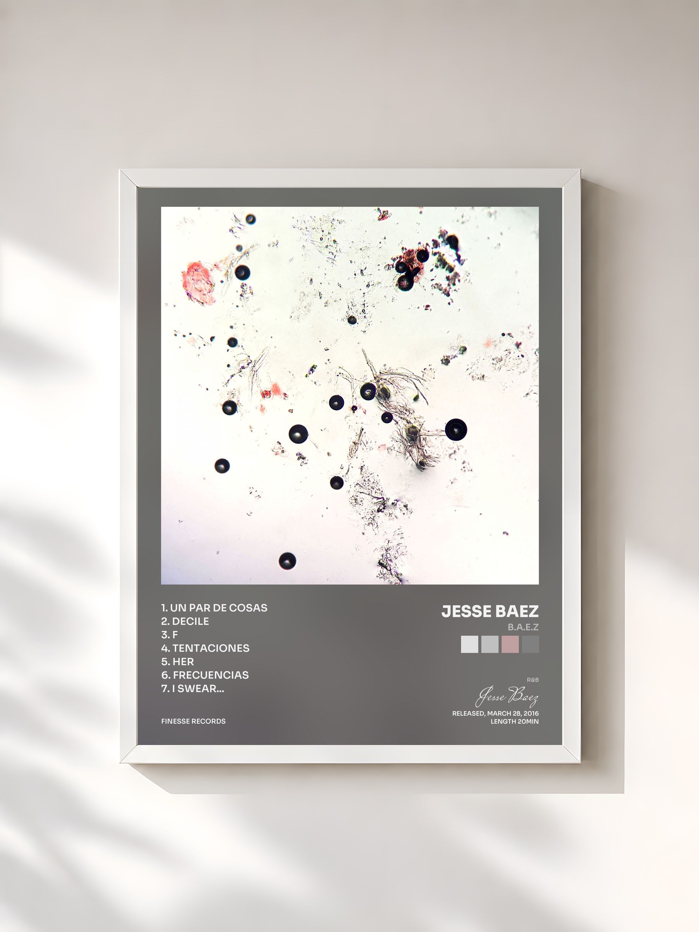 #blanc Tableau de l'album B.A.E.Z de Jesse Baez, cadre blanc, imprimé et encadré en France