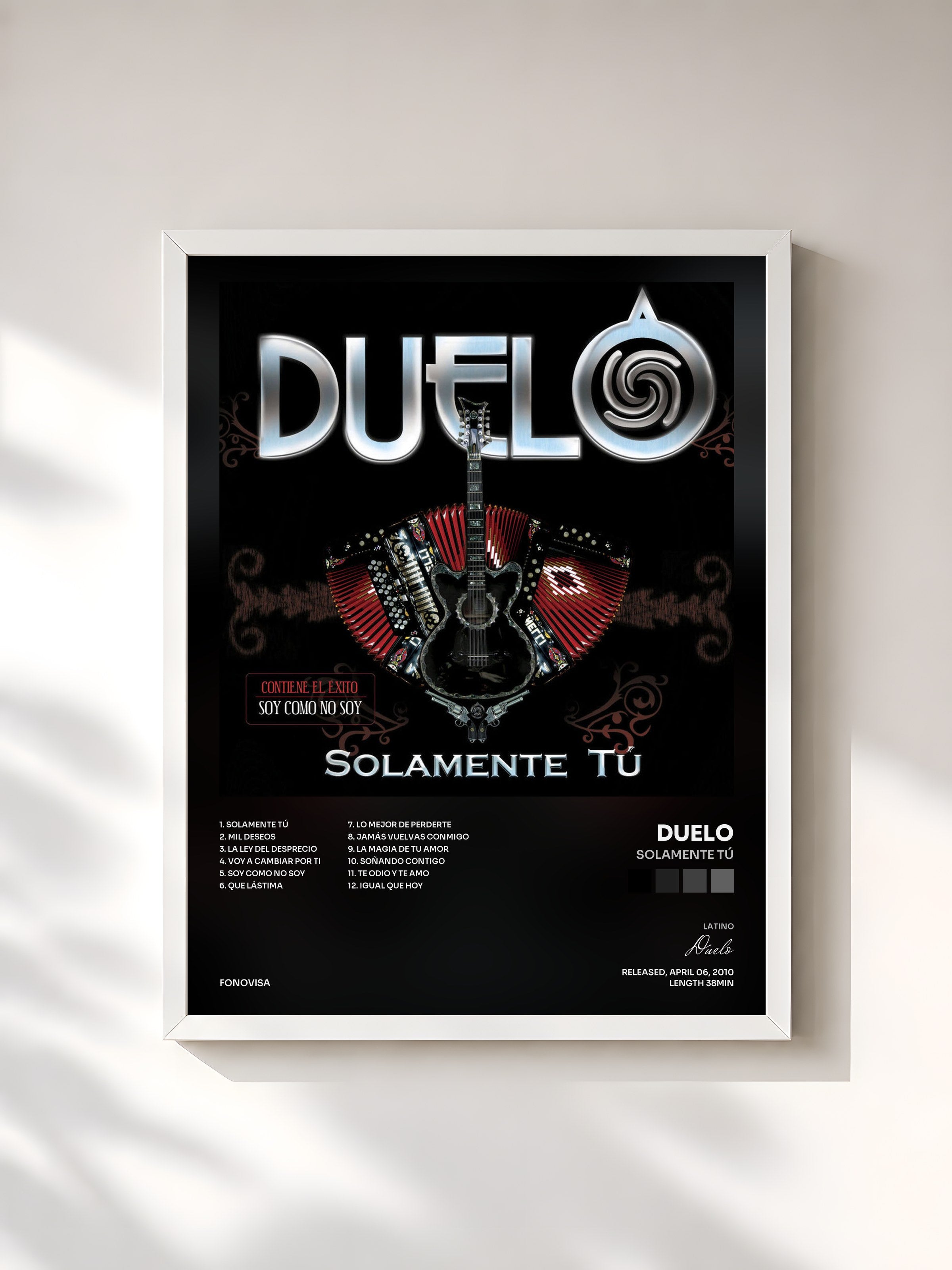 #blanc Tableau de l'album Solamente Tú de Duelo, cadre blanc, imprimé et encadré en France