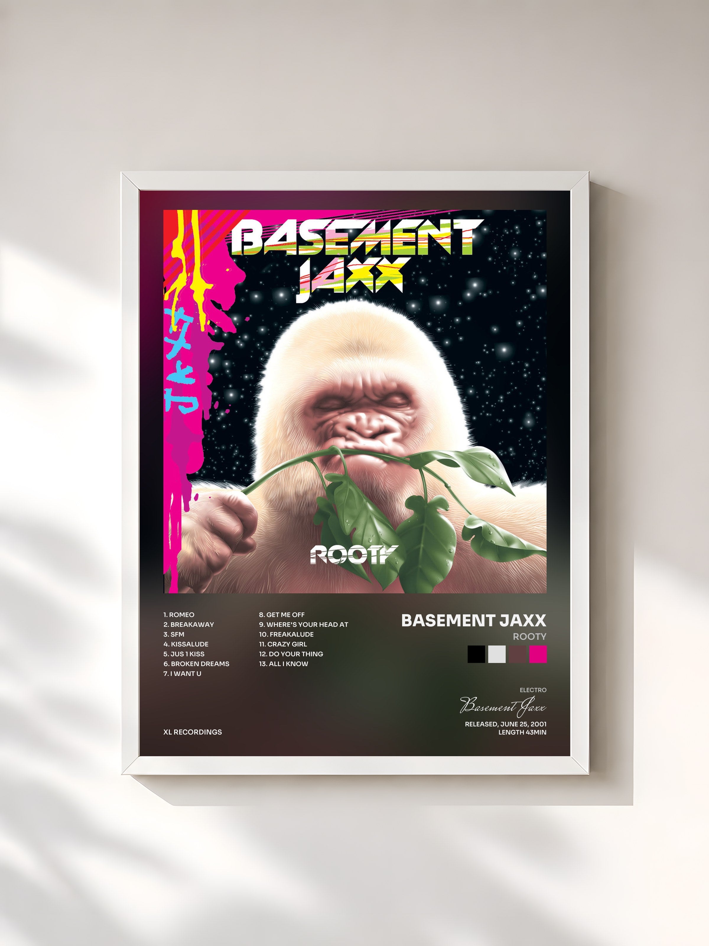 #blanc Tableau de l'album Rooty de Basement Jaxx, cadre blanc, imprimé et encadré en France