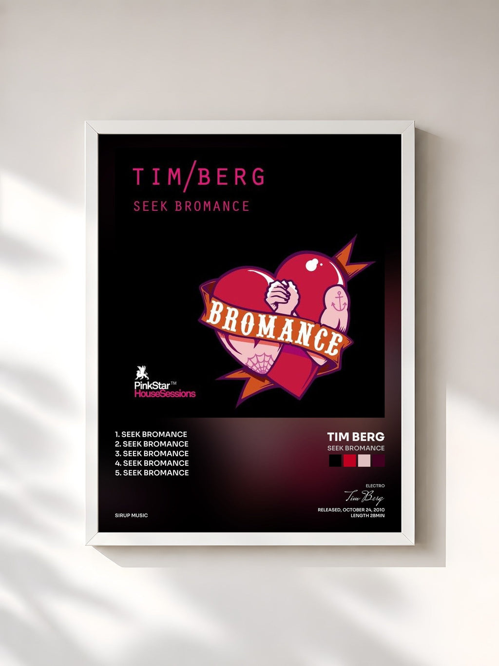 #blanc Tableau de l'album Seek Bromance de Tim Berg, cadre blanc, imprimé et encadré en France
