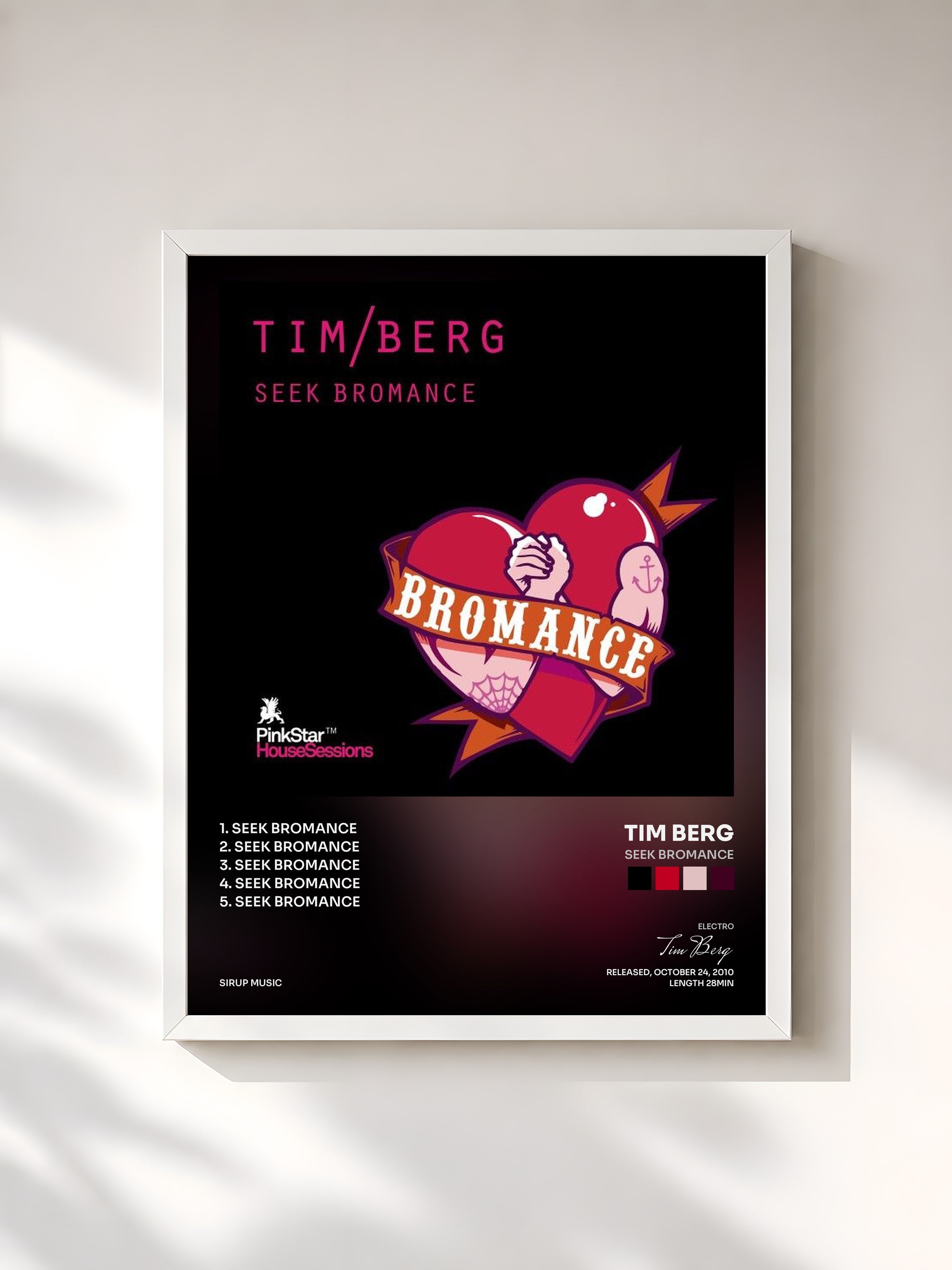 #blanc Tableau de l'album Seek Bromance de Tim Berg, cadre blanc, imprimé et encadré en France