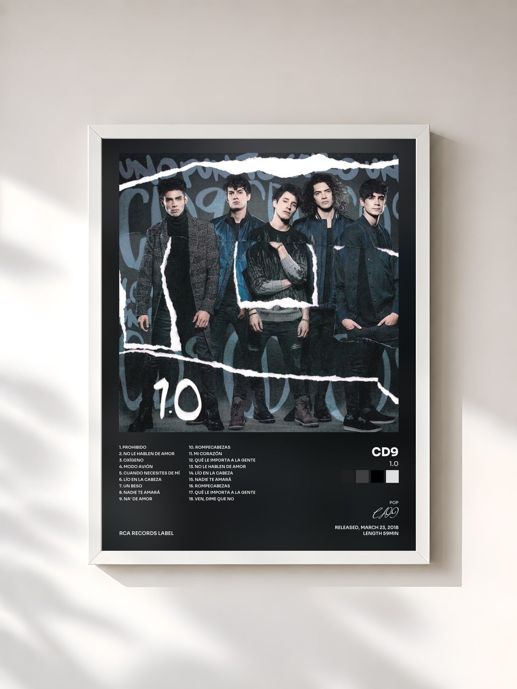 #blanc Tableau de l'album 1.0 de CD9, cadre blanc, imprimé et encadré en France