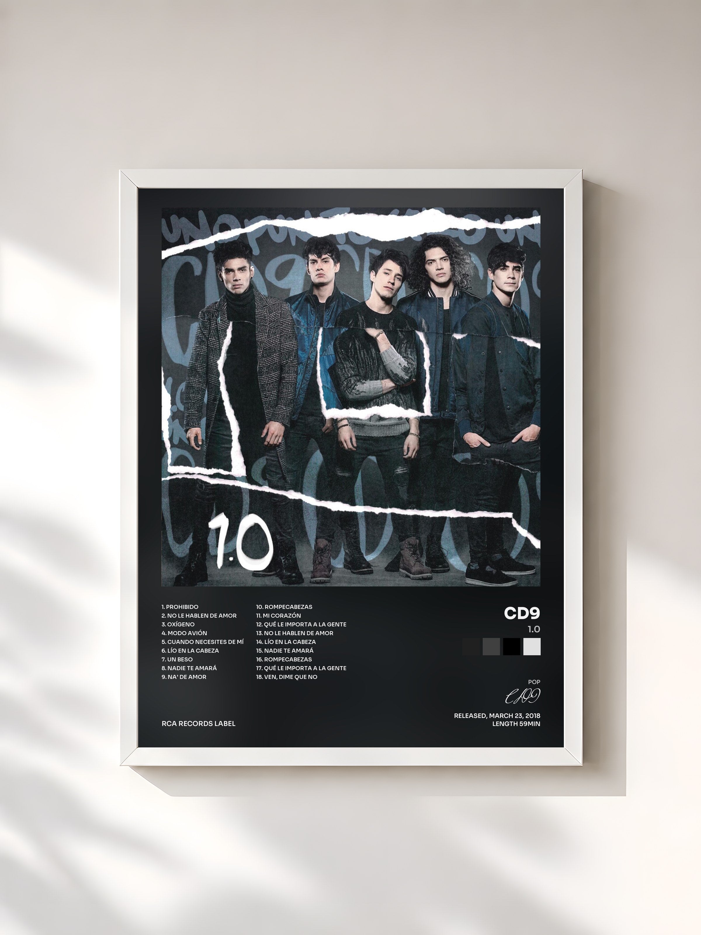 #blanc Tableau de l'album 1.0 de CD9, cadre blanc, imprimé et encadré en France